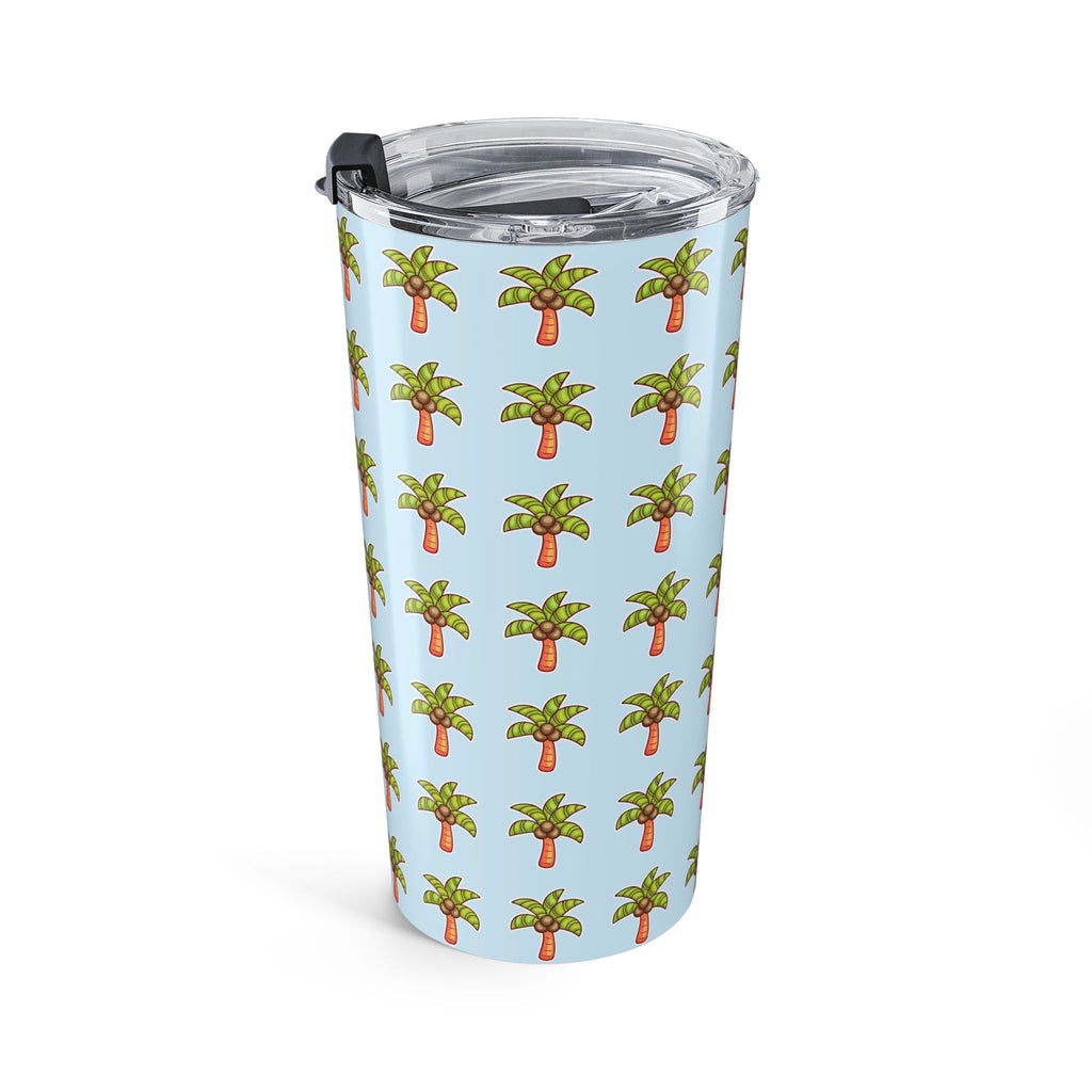 Palm Tree Pattern Tumbler — Tropical Travel Coffee Cup - Light Blue