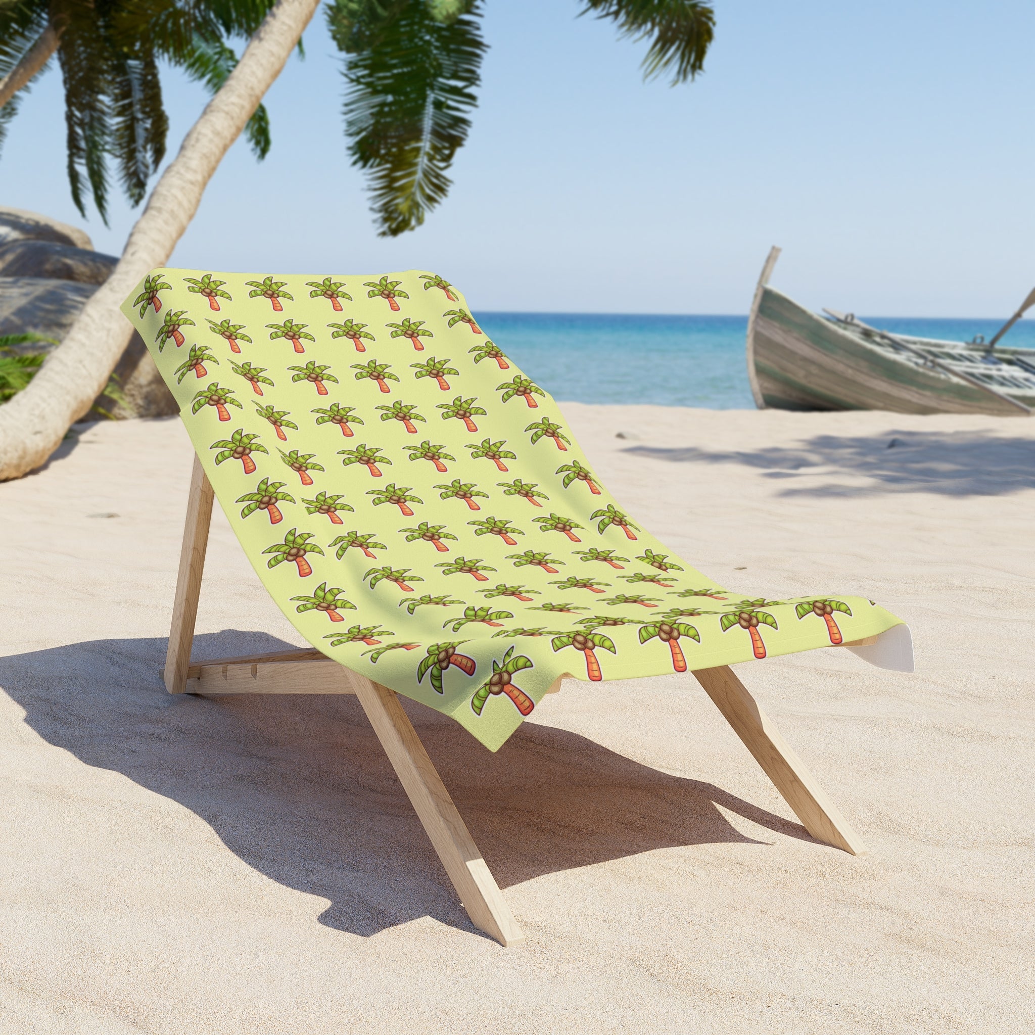 Coconut Palm Pattern Beach Towel — Tropical Summer Pool & Beach Towel - Tropical Yellow