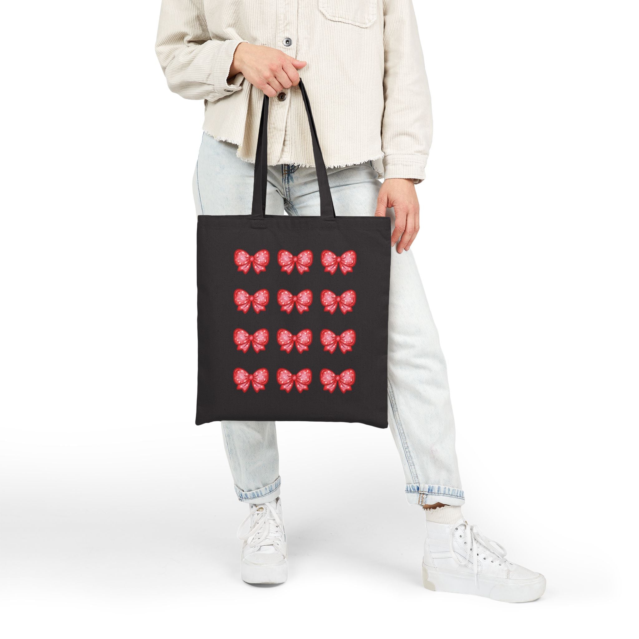 Glittery Red Bow Pattern Tote Bag