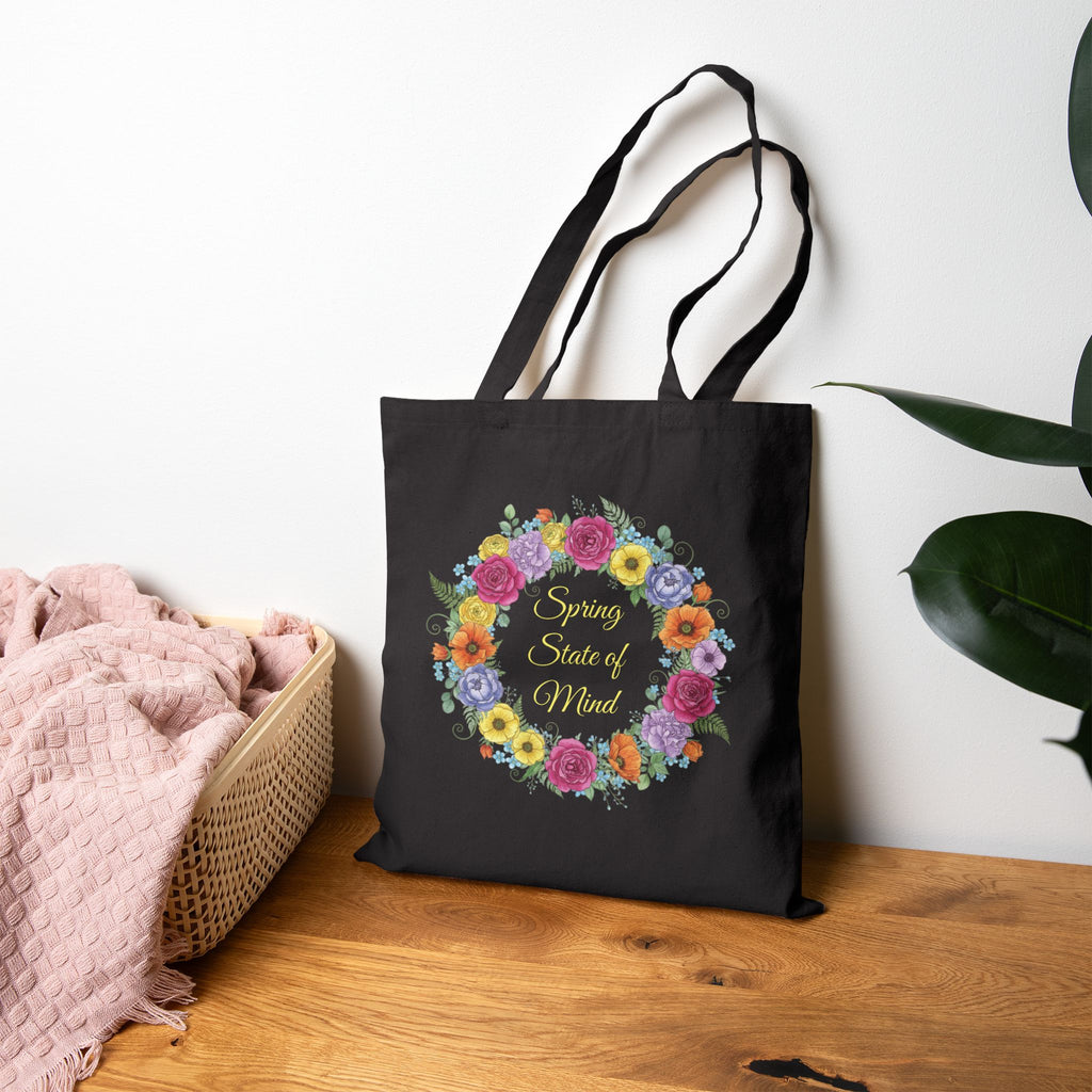''Spring State of Mind'' Canvas Tote — Floral Wreath Reusable Bag