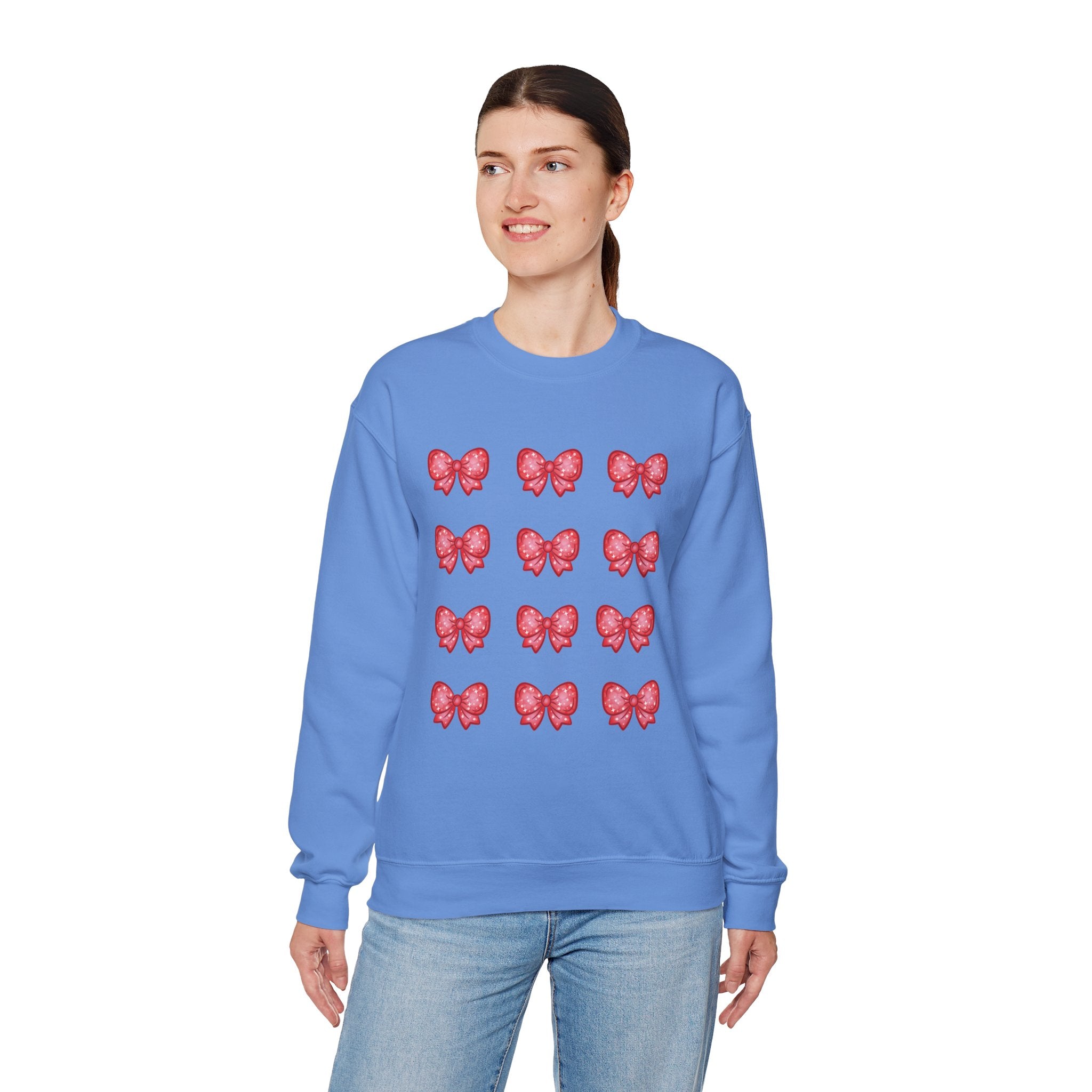 Glittery Red Bow Pattern Crewneck Sweatshirt