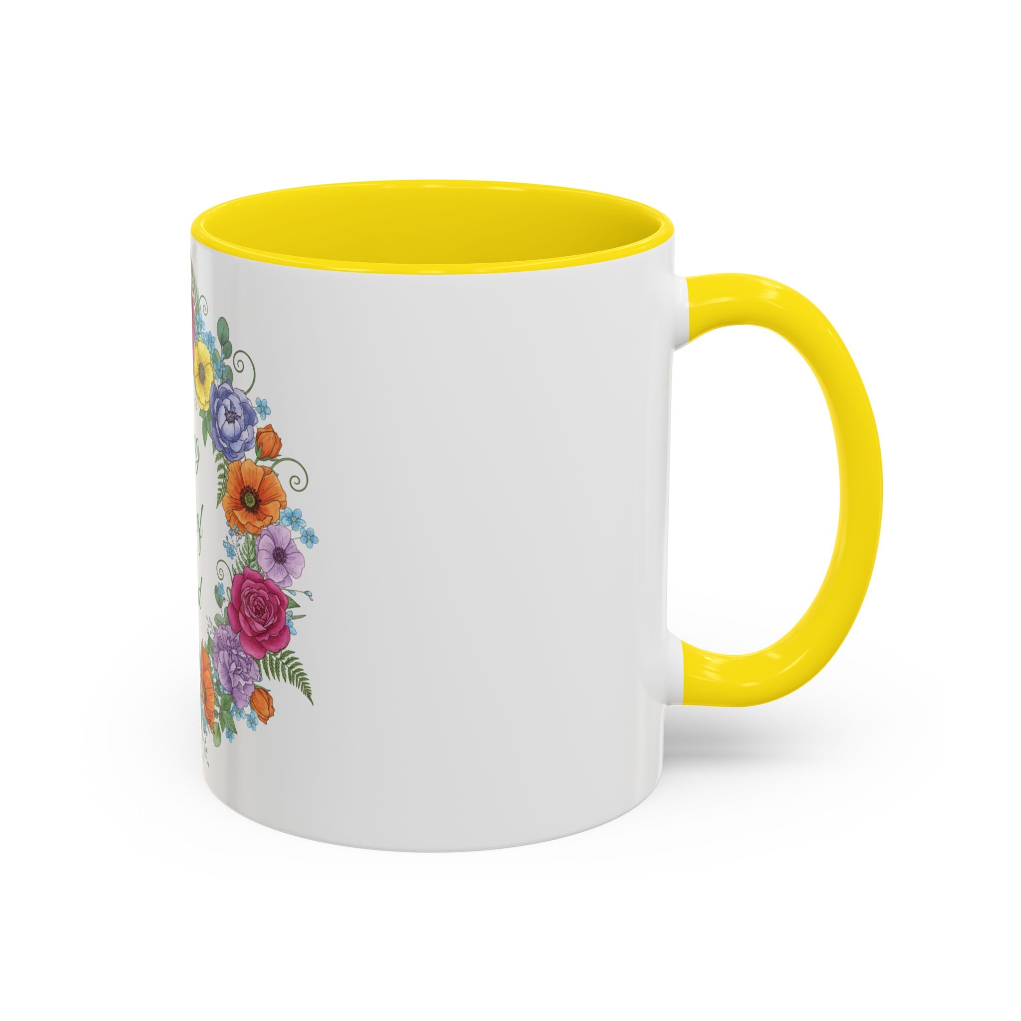 ''Spring State of Mind'' Coffee Mug — Floral Wreath Accent Cup 11/15oz