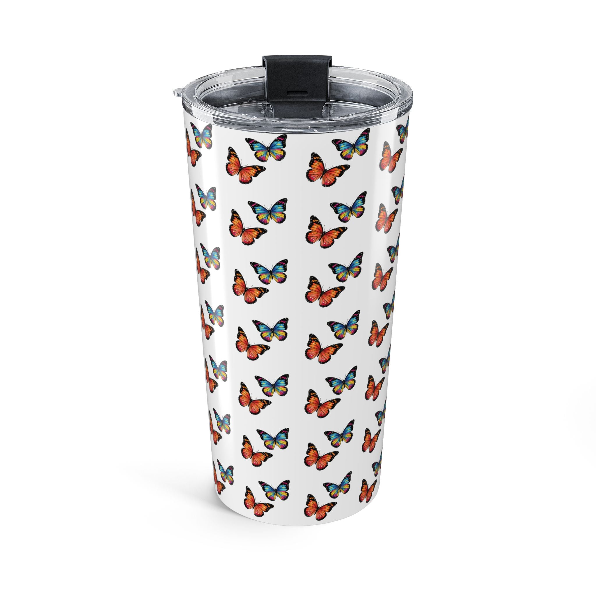 Butterfly Pattern Tumbler - Colorful Sunset Butterflies Insulated Travel Cup