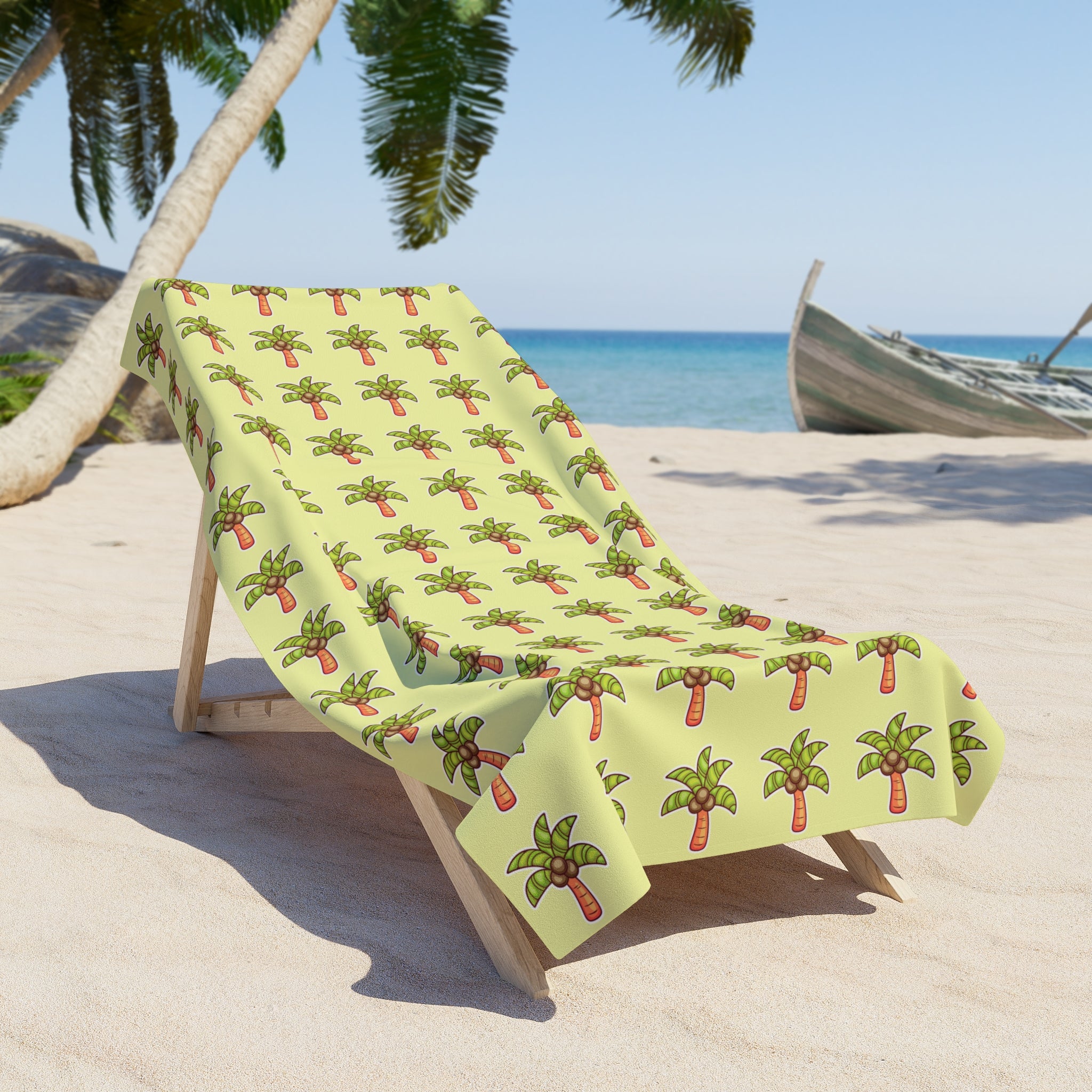 Coconut Palm Pattern Beach Towel — Tropical Summer Pool & Beach Towel - Tropical Yellow