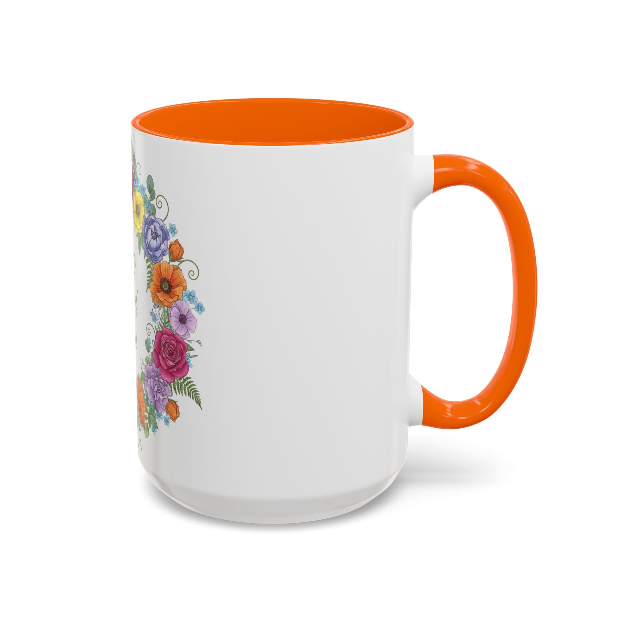 ''Spring State of Mind'' Coffee Mug — Floral Wreath Accent Cup 11/15oz