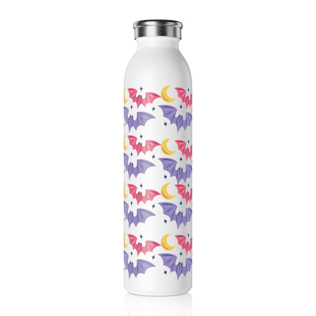Cute Bats With Crescent Moon Slim Water Bottle