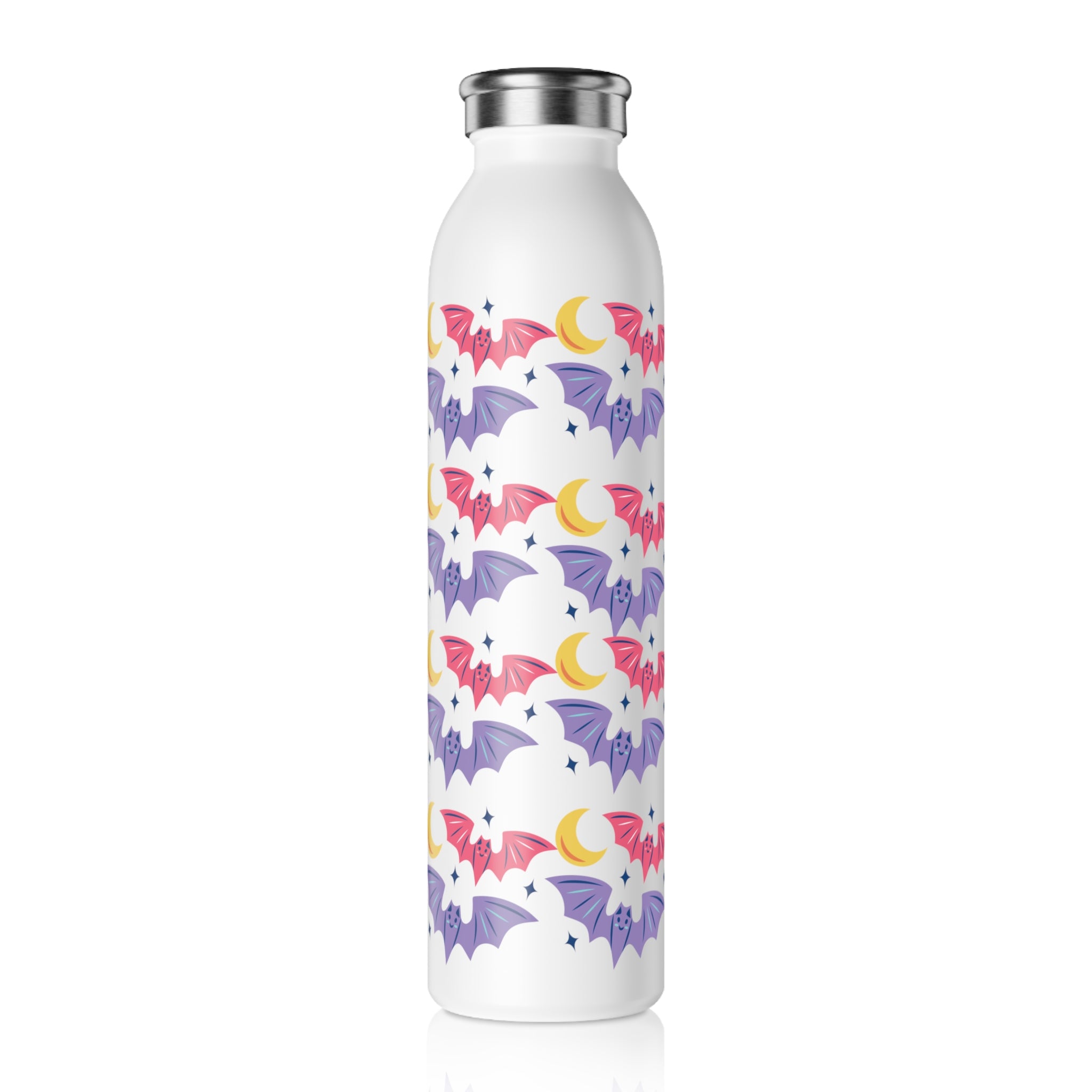 Cute Bats With Crescent Moon Slim Water Bottle