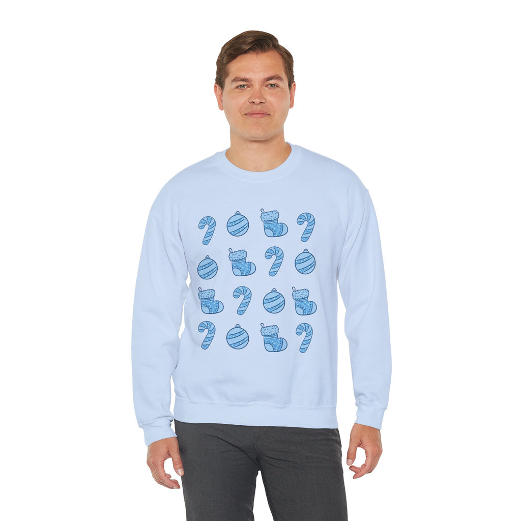 Glittery Blue Holiday Pattern Crewneck Sweatshirt