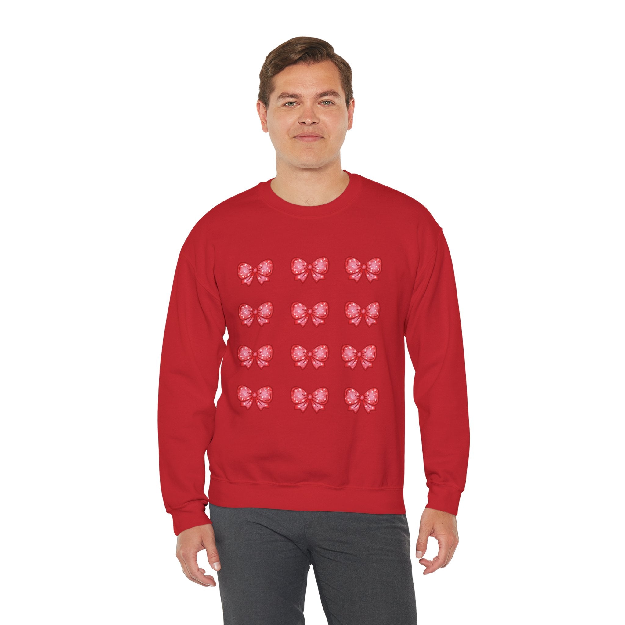 Glittery Red Bow Pattern Crewneck Sweatshirt
