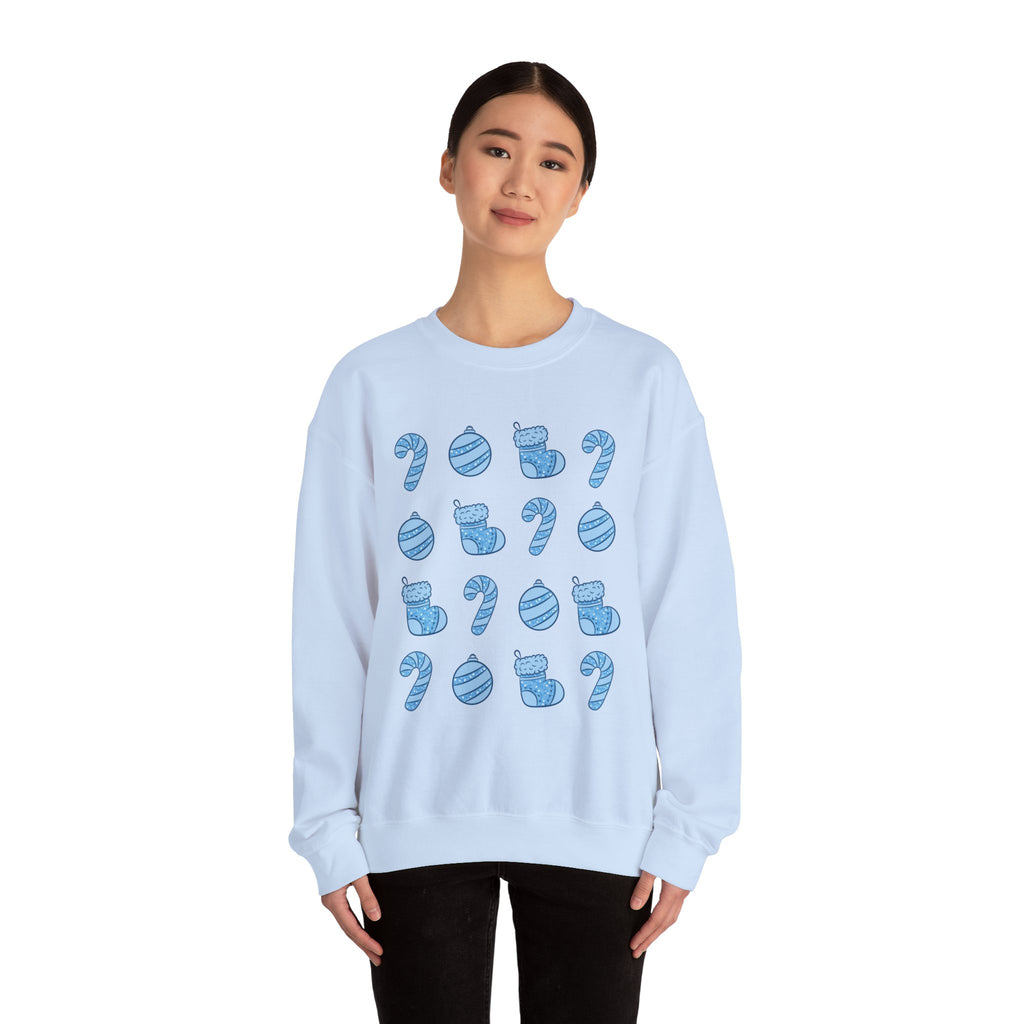 Glittery Blue Holiday Pattern Crewneck Sweatshirt