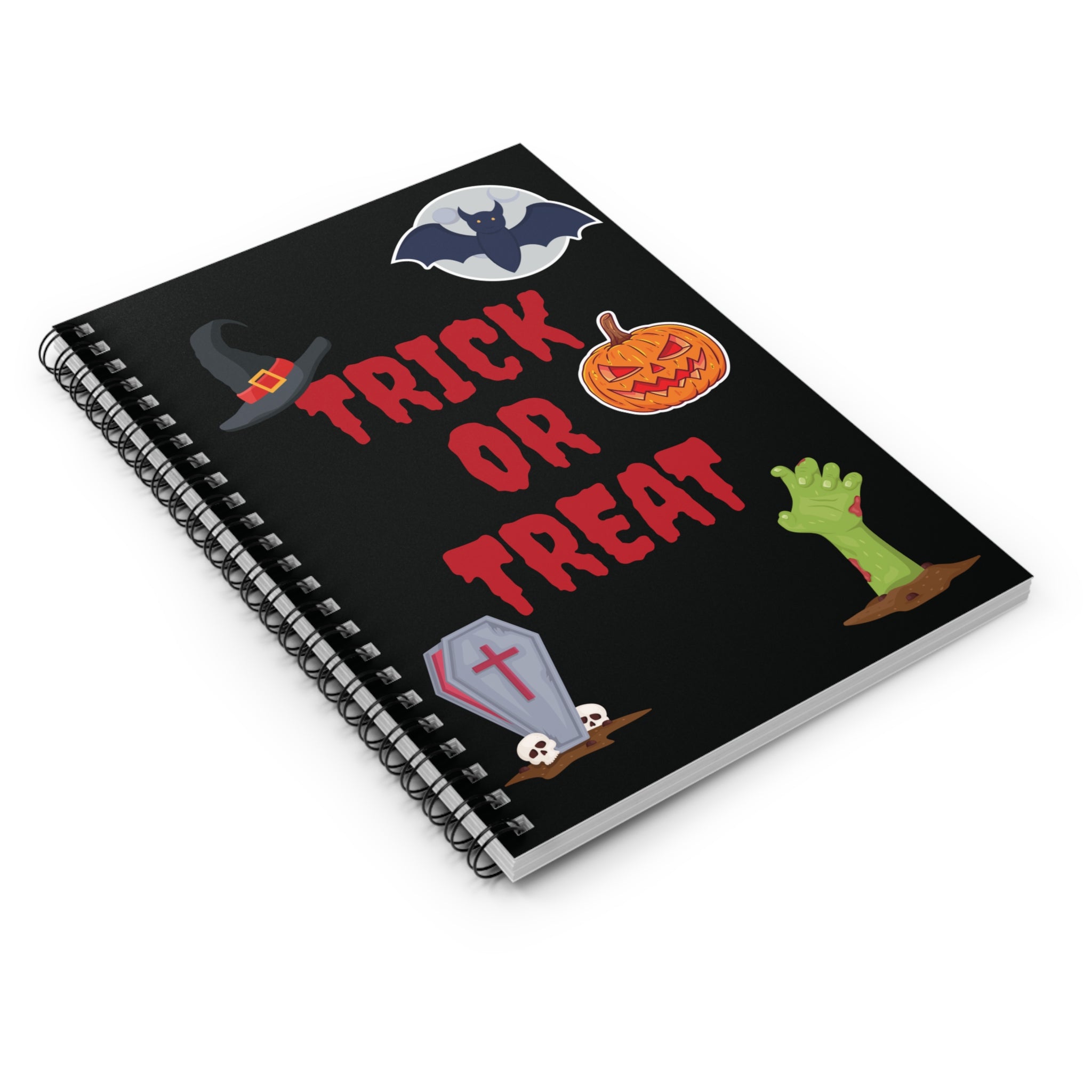 Trick or Treat Spiral Notebook - Ruled Line - Black (Red Letters)