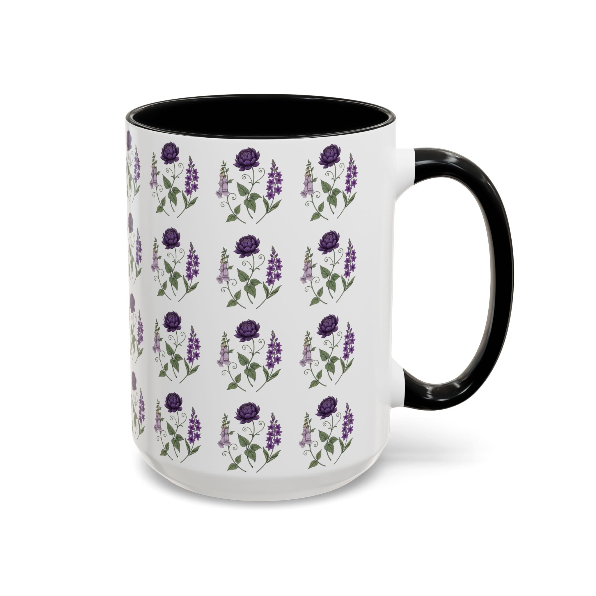 Purple Flowers Coffee Mug — Vintage Floral Cup — 11/15oz