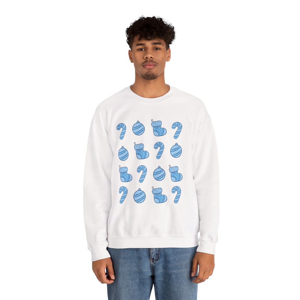Glittery Blue Holiday Pattern Crewneck Sweatshirt