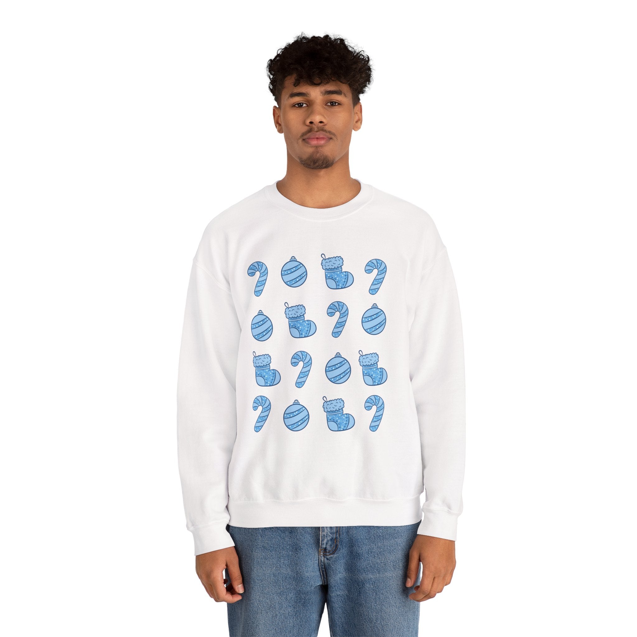 Glittery Blue Holiday Pattern Crewneck Sweatshirt