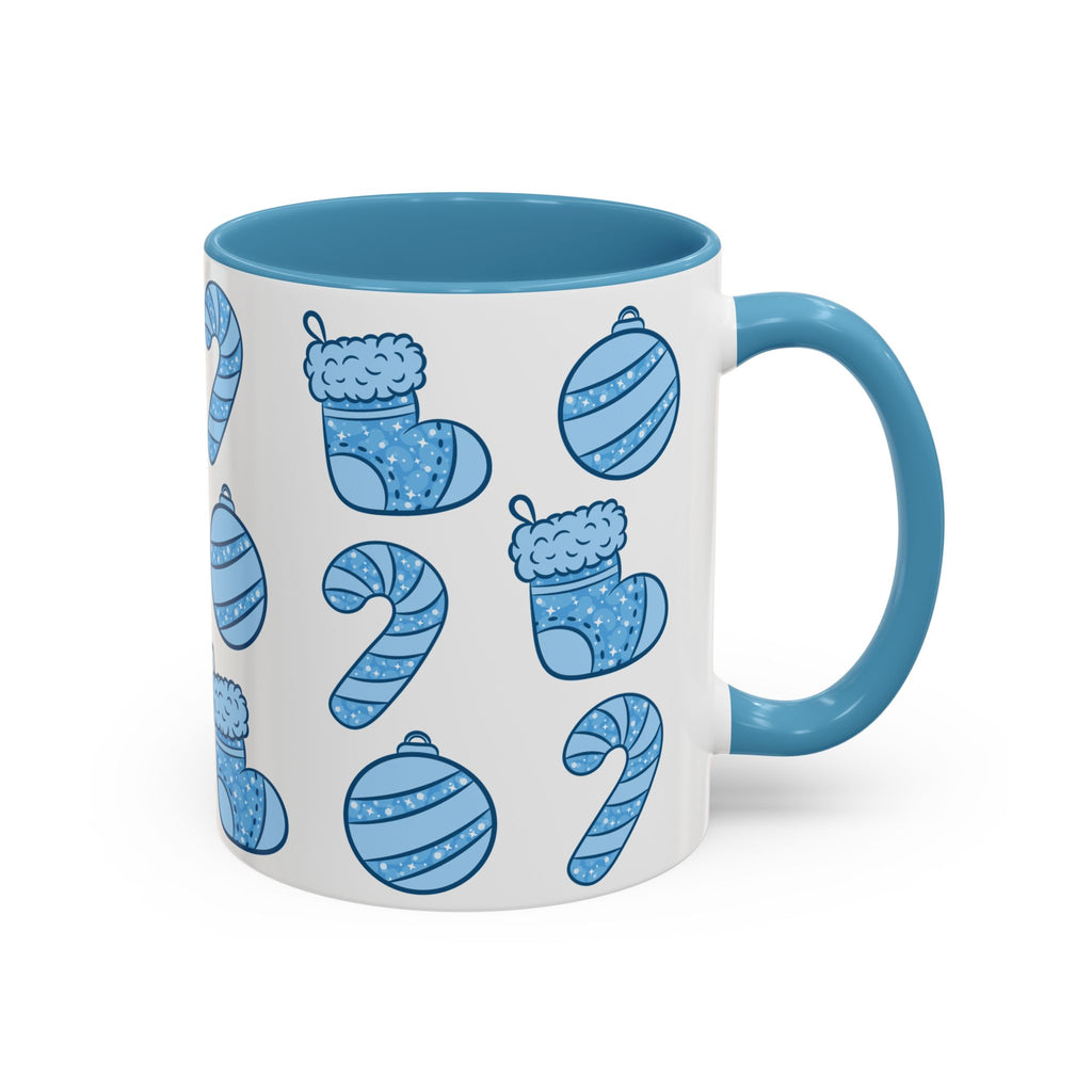 Glittery Blue Holiday Pattern Accent Coffee Mug (11/15 oz)