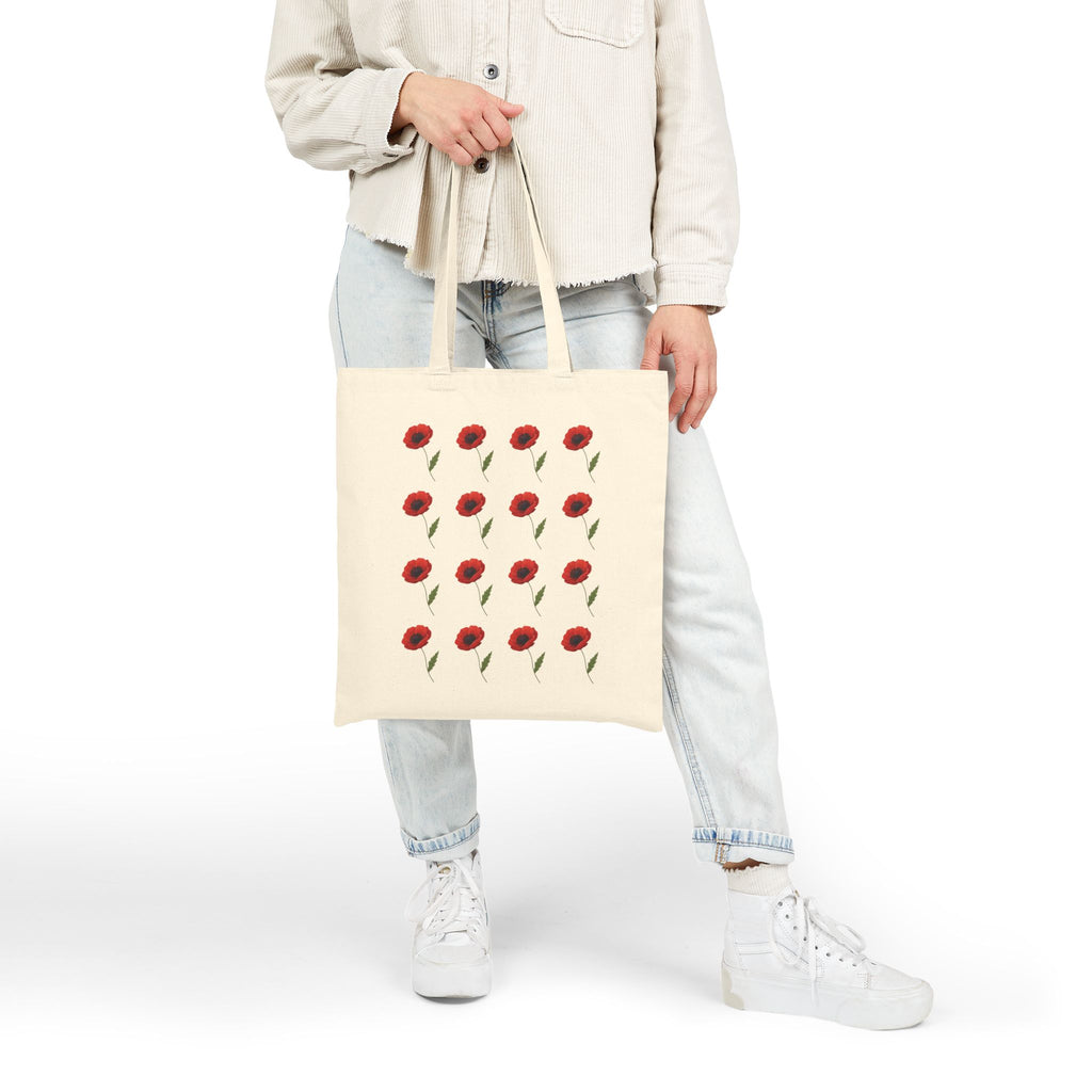 Poppy Pattern Cotton Tote Bag — Floral Canvas Tote