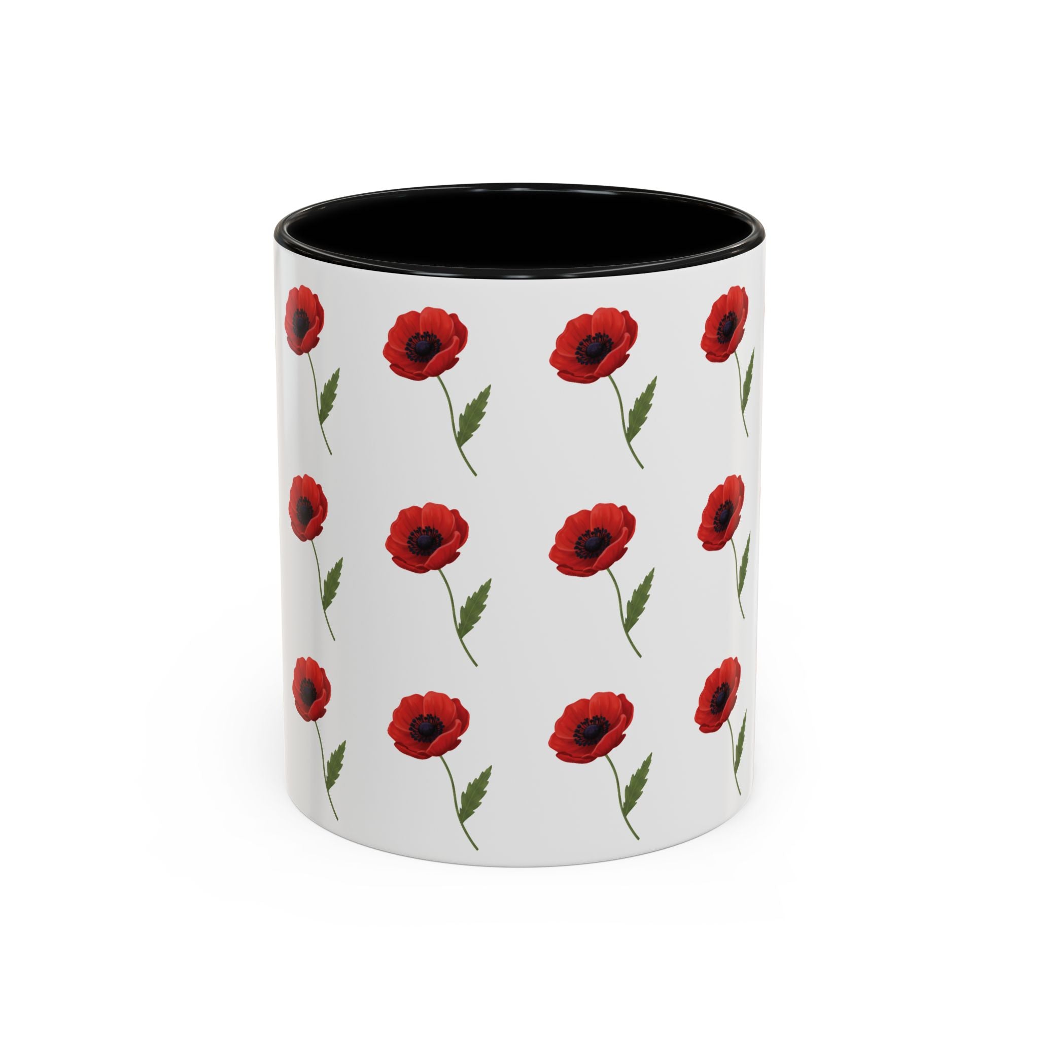 Poppy Pattern Coffee Mug — Red Floral Ceramic 11/15oz