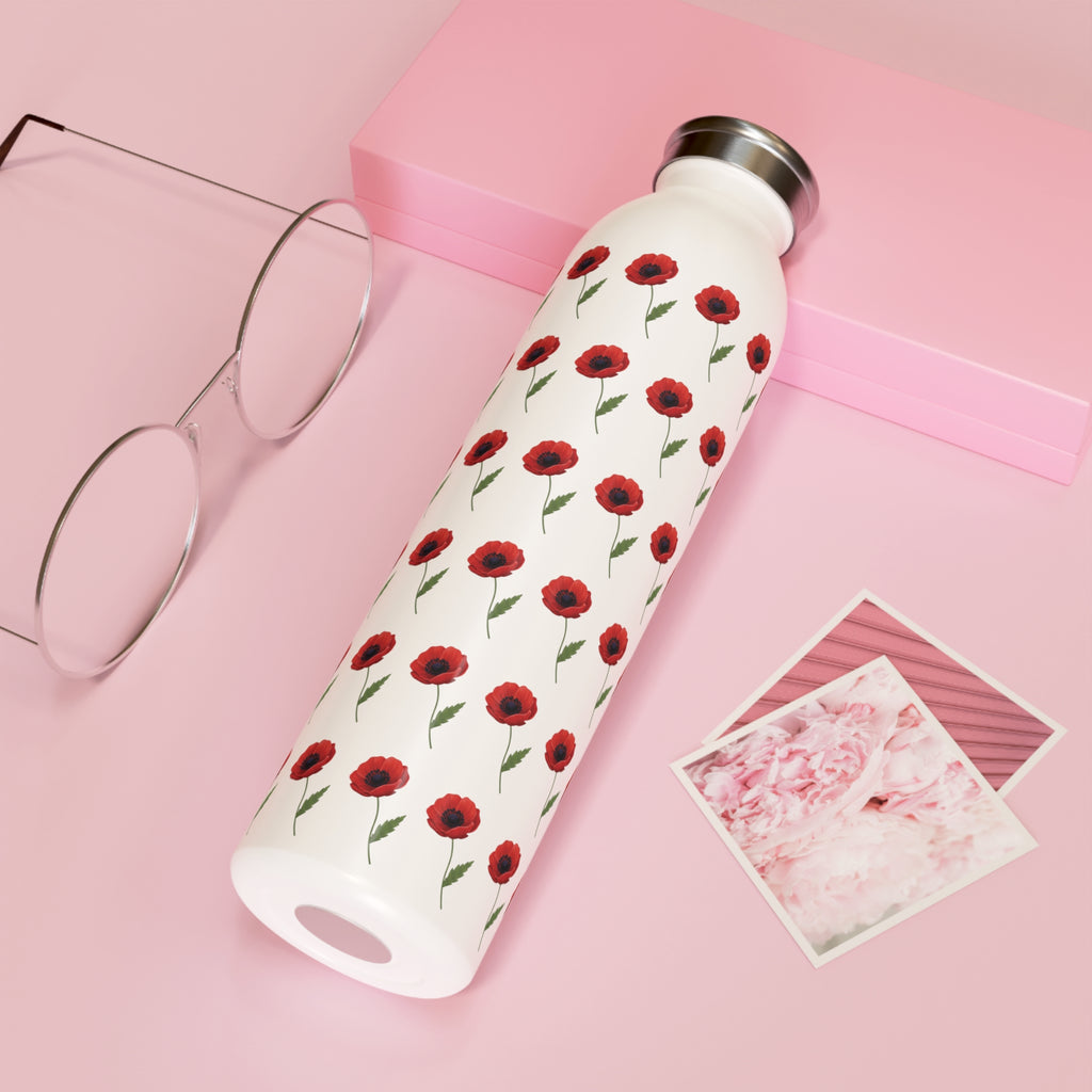 Poppy Pattern Slim Water Bottle — Floral Stainless Steel Reusable Bottle
