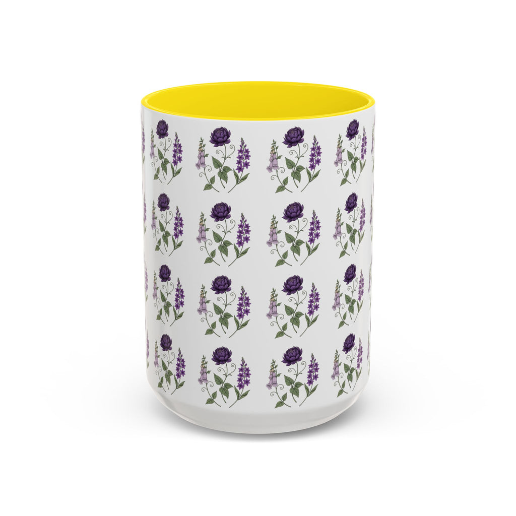 Purple Flowers Coffee Mug — Vintage Floral Cup — 11/15oz