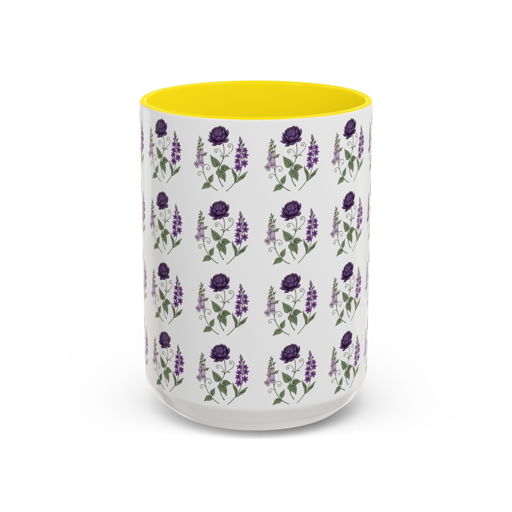 Purple Flowers Coffee Mug — Vintage Floral Cup — 11/15oz