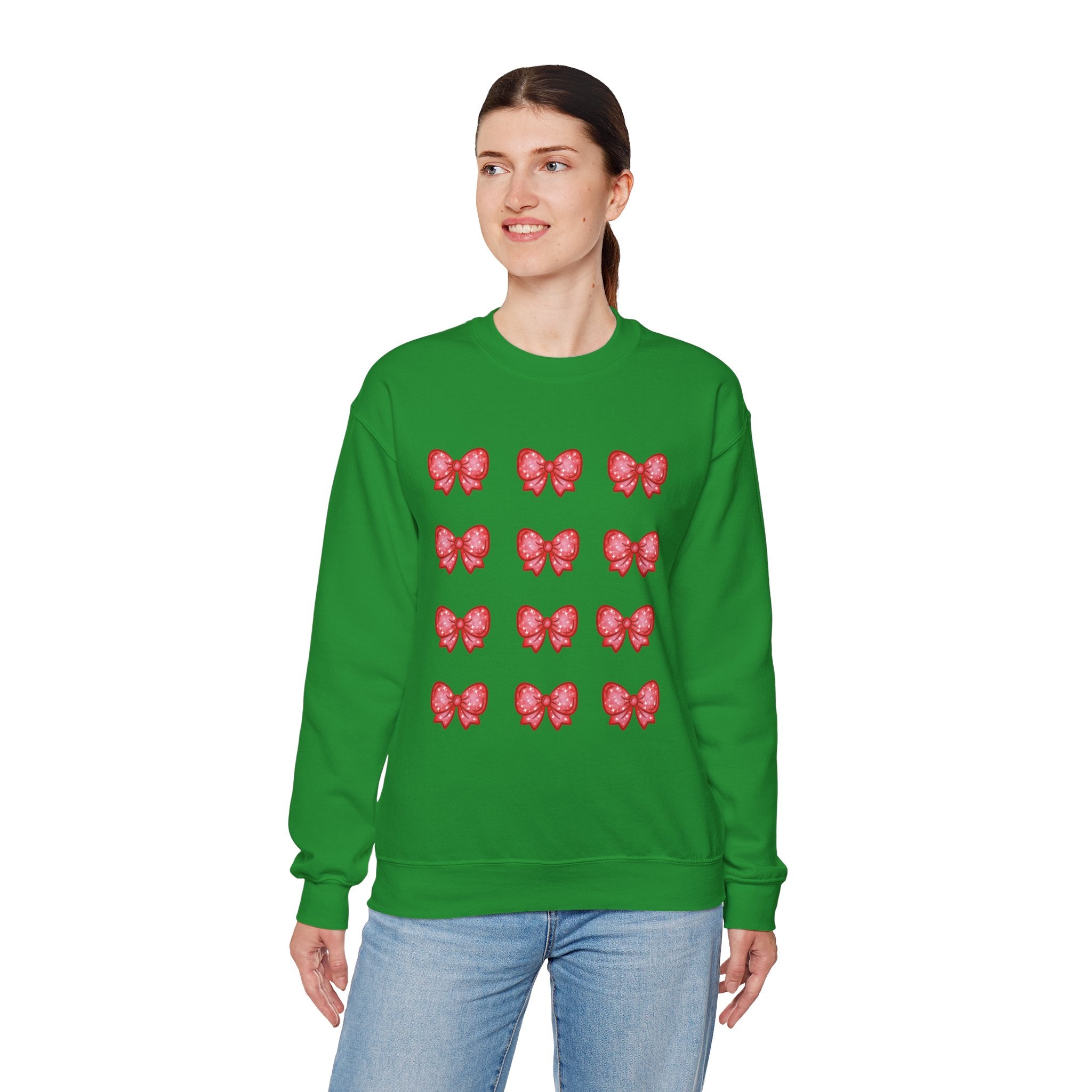 Glittery Red Bow Pattern Crewneck Sweatshirt