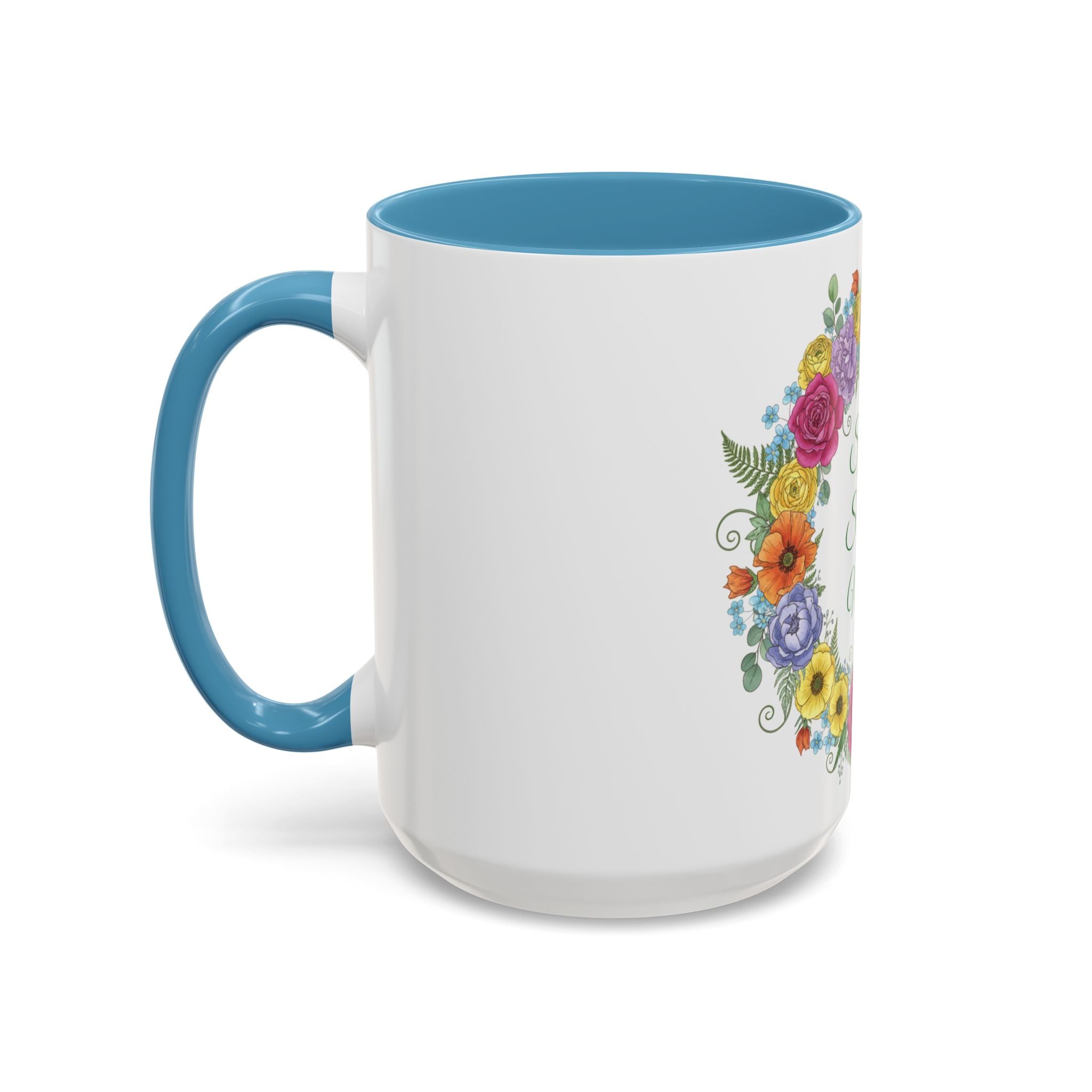 ''Spring State of Mind'' Coffee Mug — Floral Wreath Accent Cup 11/15oz