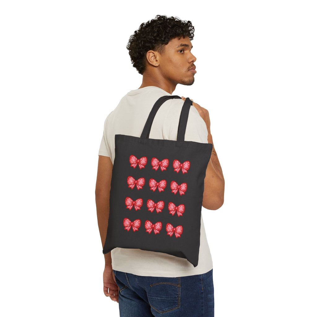 Glittery Red Bow Pattern Tote Bag