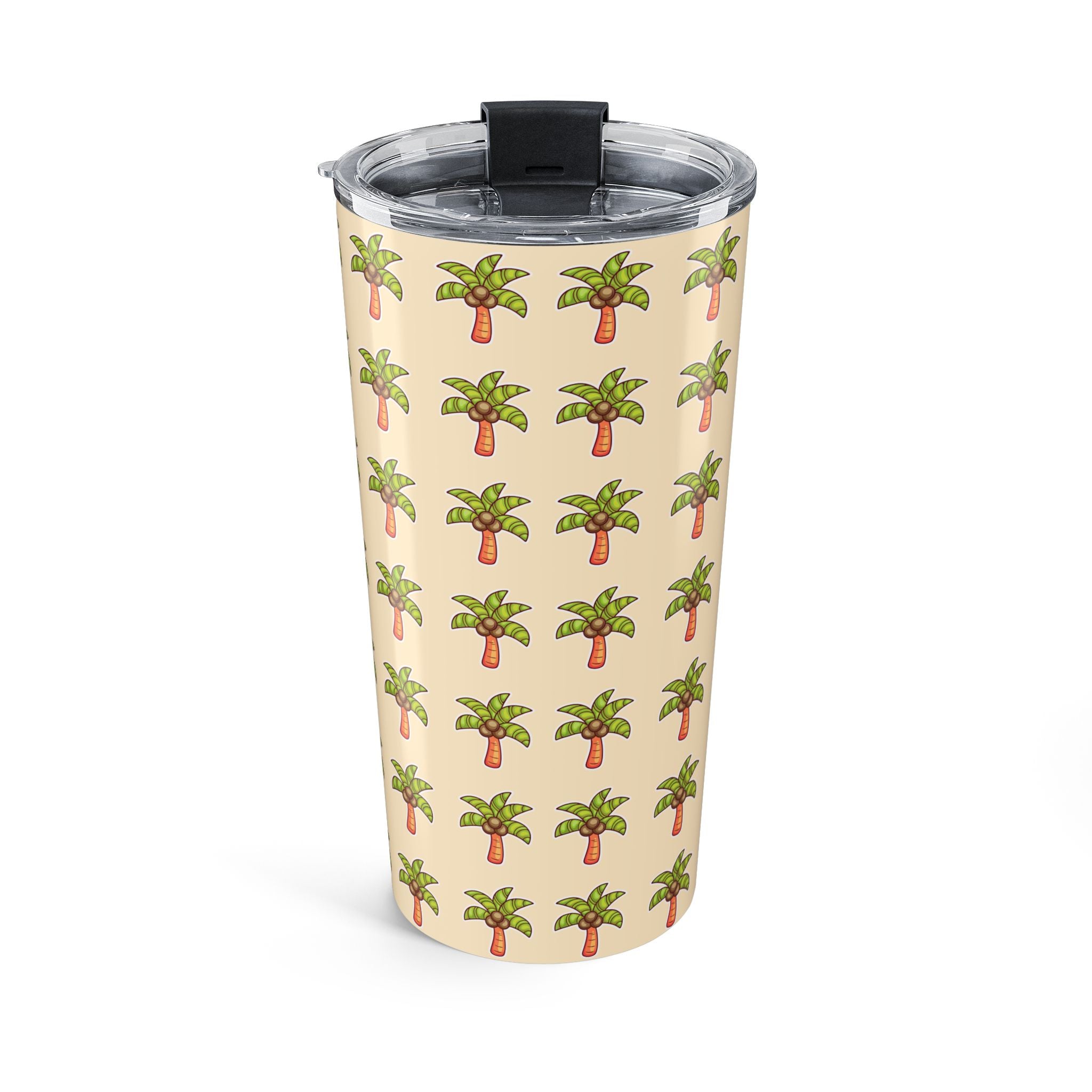 Palm Tree Pattern Tumbler — Tropical Travel Coffee Cup - Sand