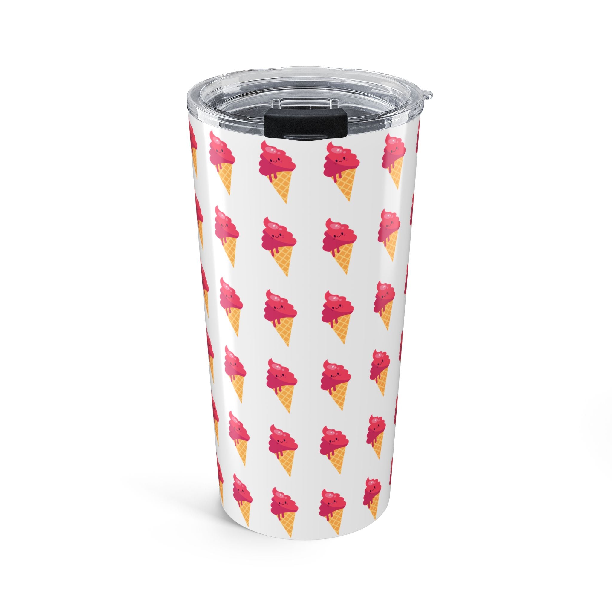 Pink Ice Cream Cone Tumbler – Pink Summer Scoop Pattern Stainless Travel Cup - Clean Background