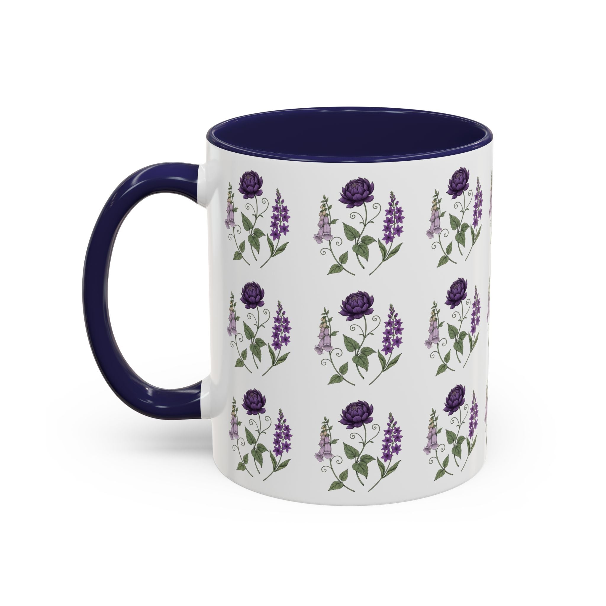 Purple Flowers Coffee Mug — Vintage Floral Cup — 11/15oz