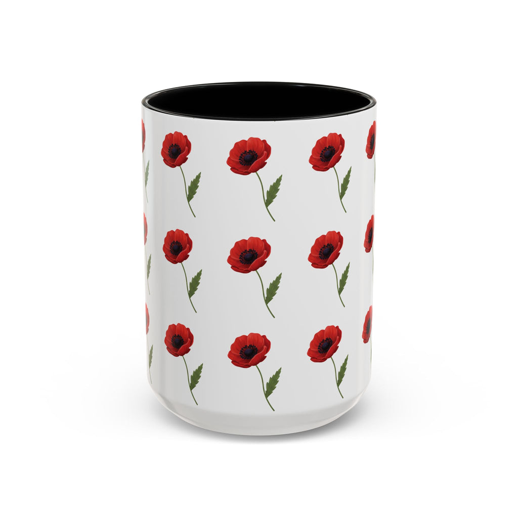 Poppy Pattern Coffee Mug — Red Floral Ceramic 11/15oz