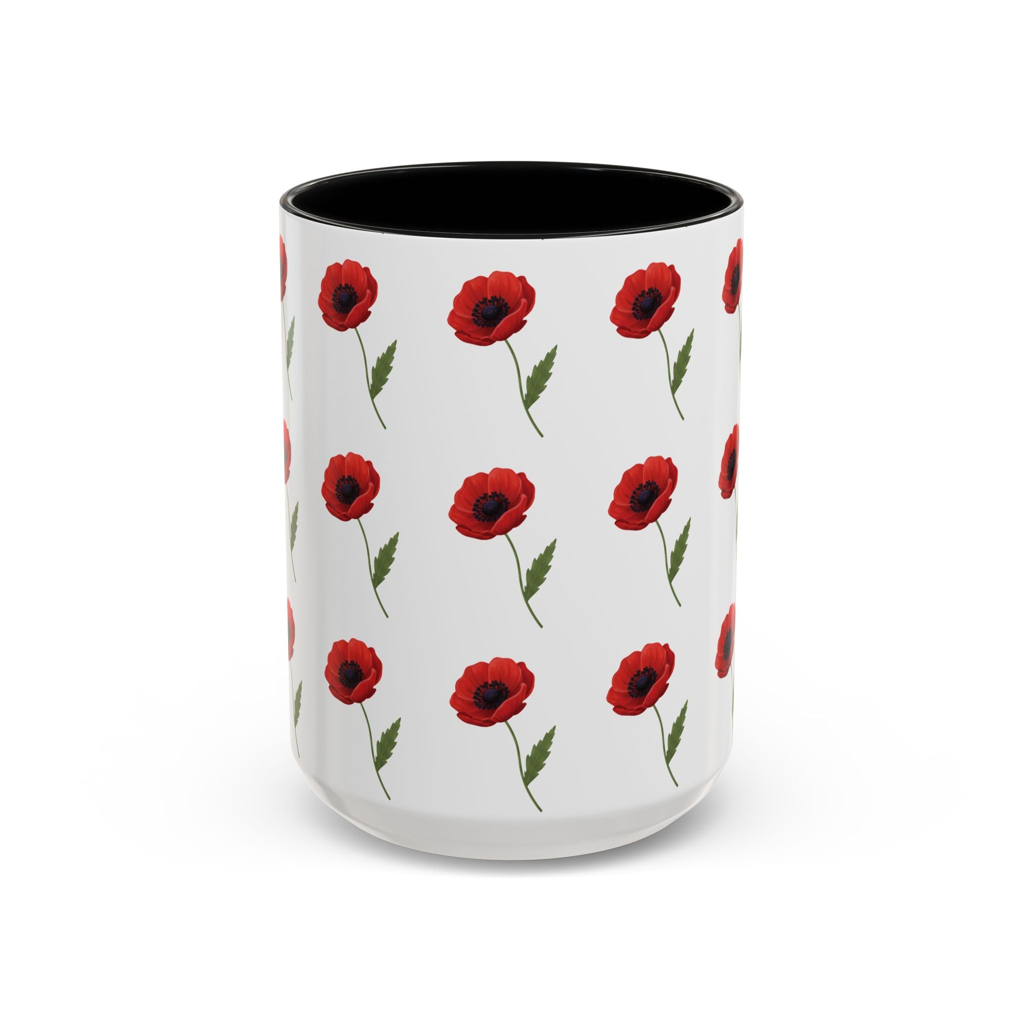 Poppy Pattern Coffee Mug — Red Floral Ceramic 11/15oz