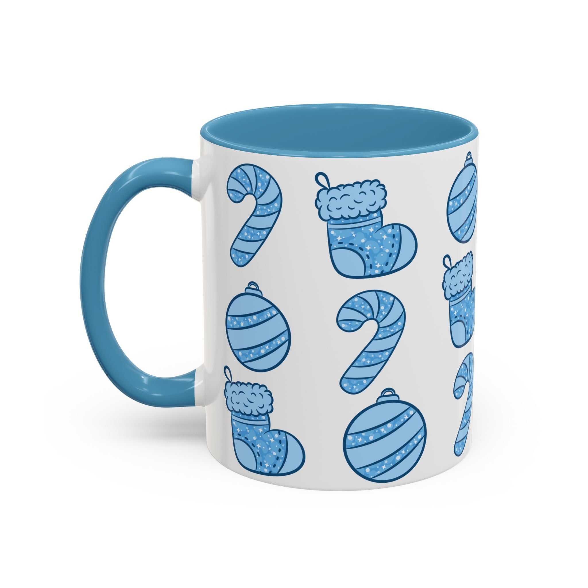Glittery Blue Holiday Pattern Accent Coffee Mug (11/15 oz)
