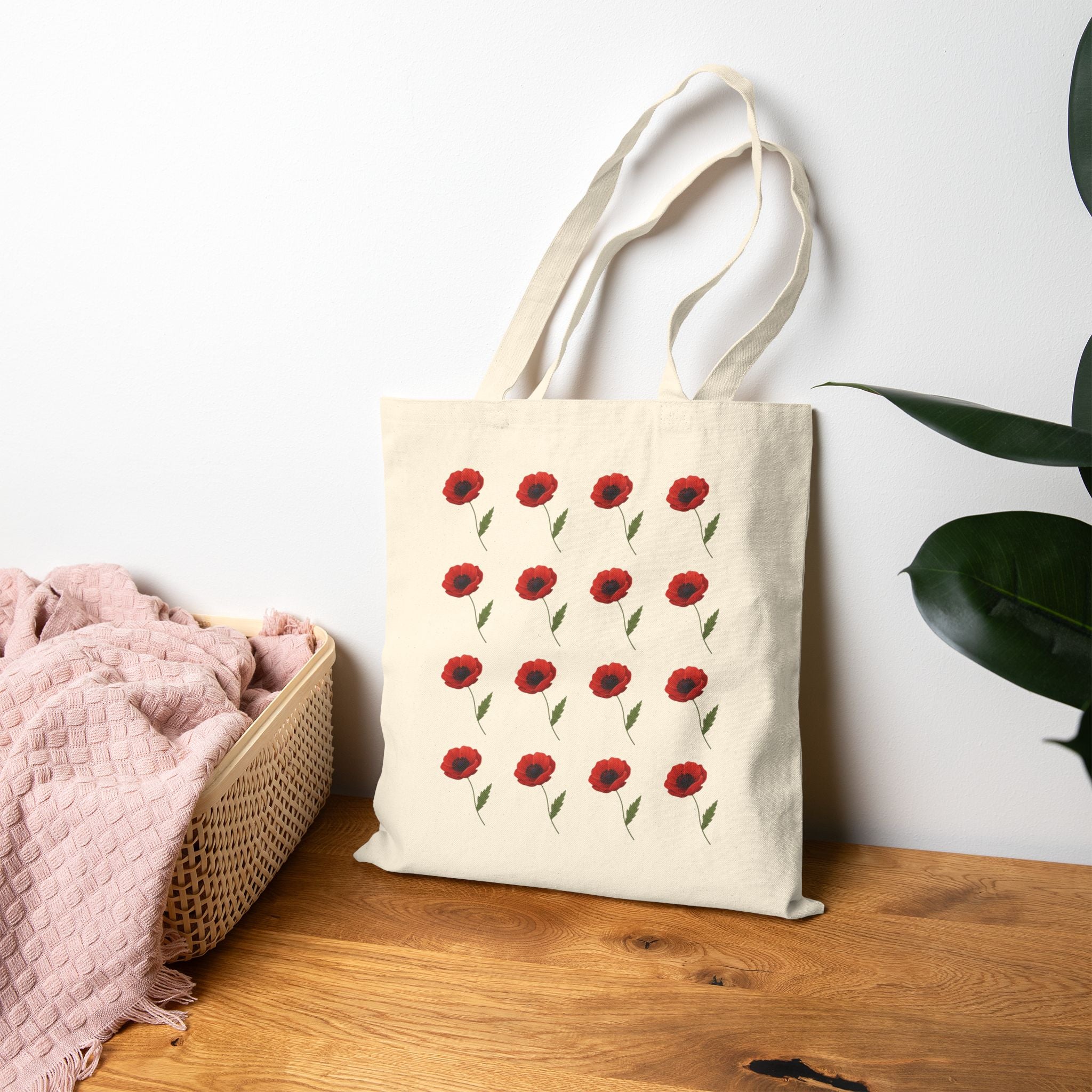 Poppy Pattern Cotton Tote Bag — Floral Canvas Tote