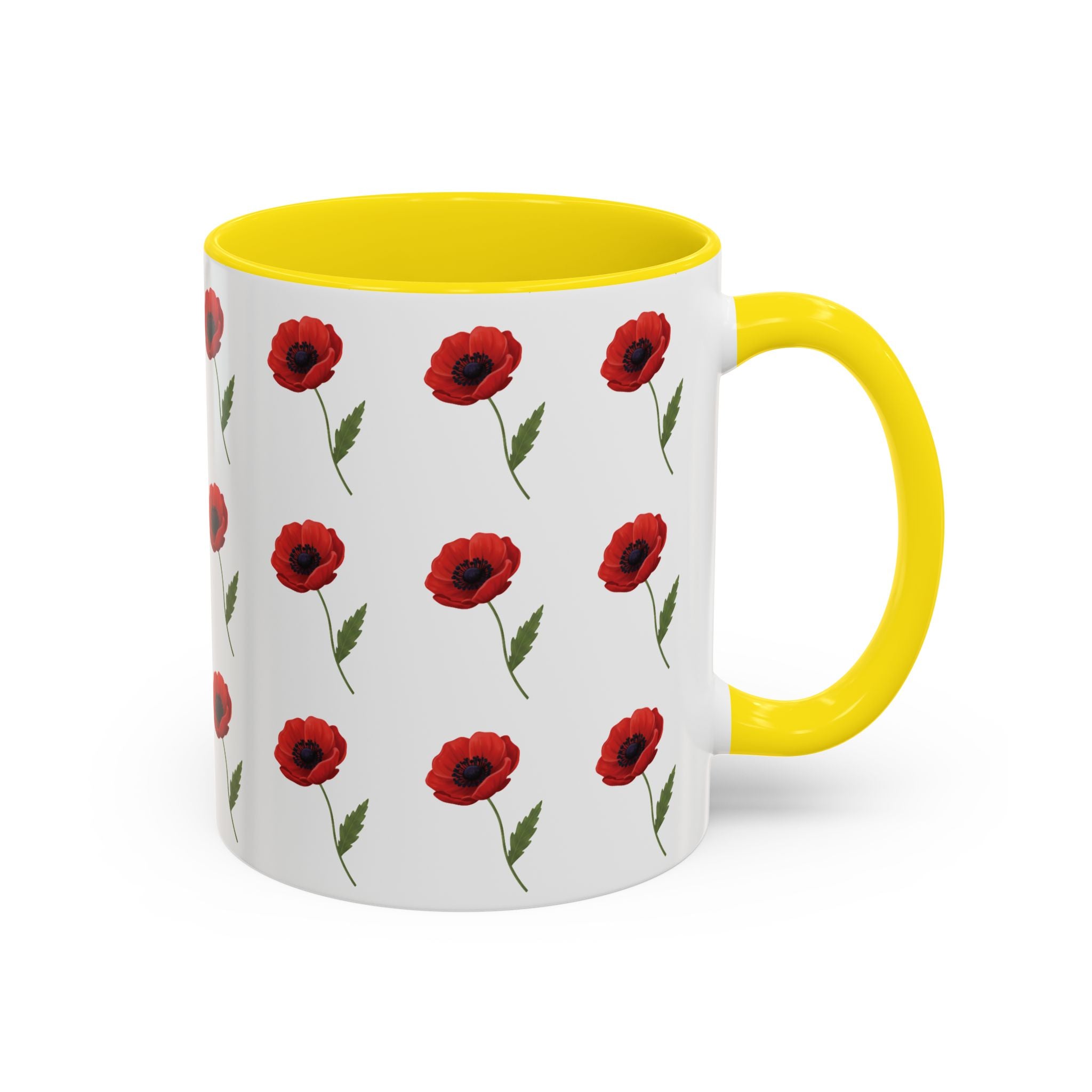 Poppy Pattern Coffee Mug — Red Floral Ceramic 11/15oz
