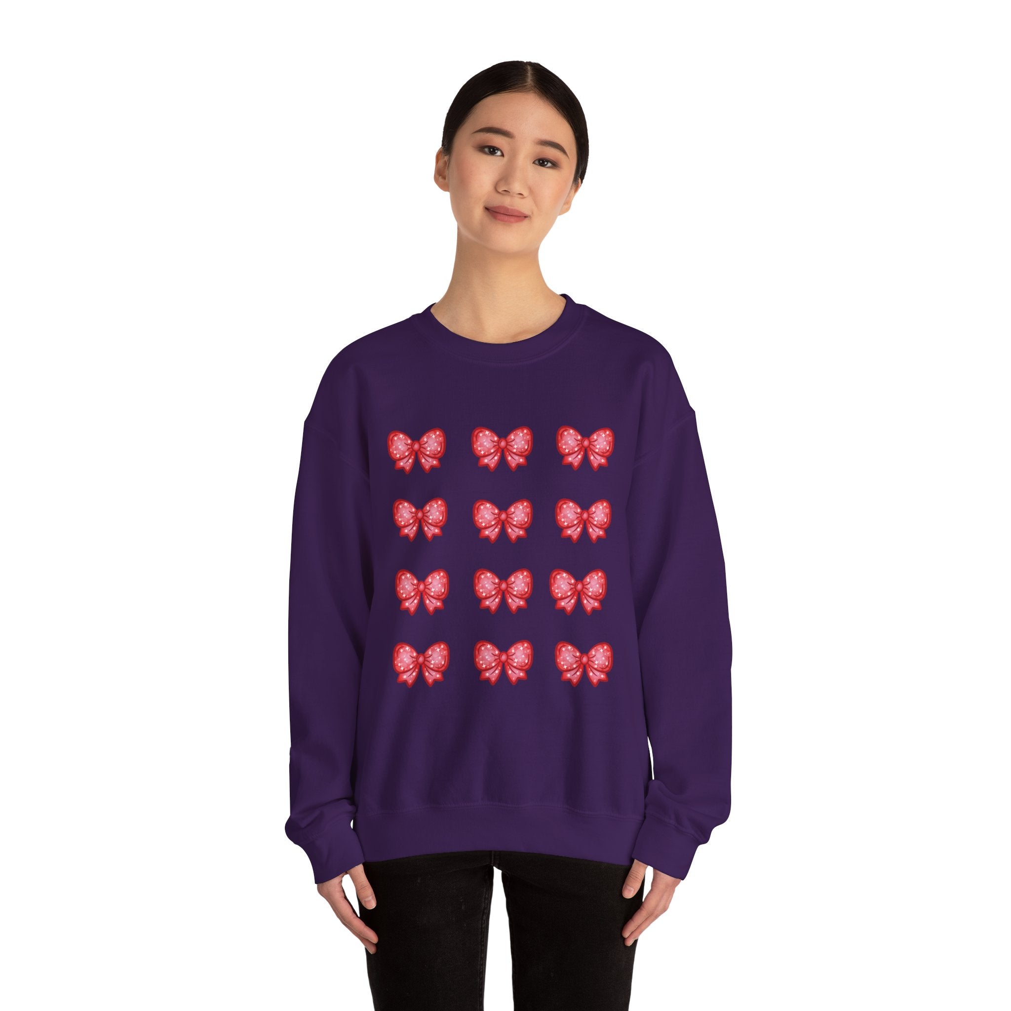 Glittery Red Bow Pattern Crewneck Sweatshirt