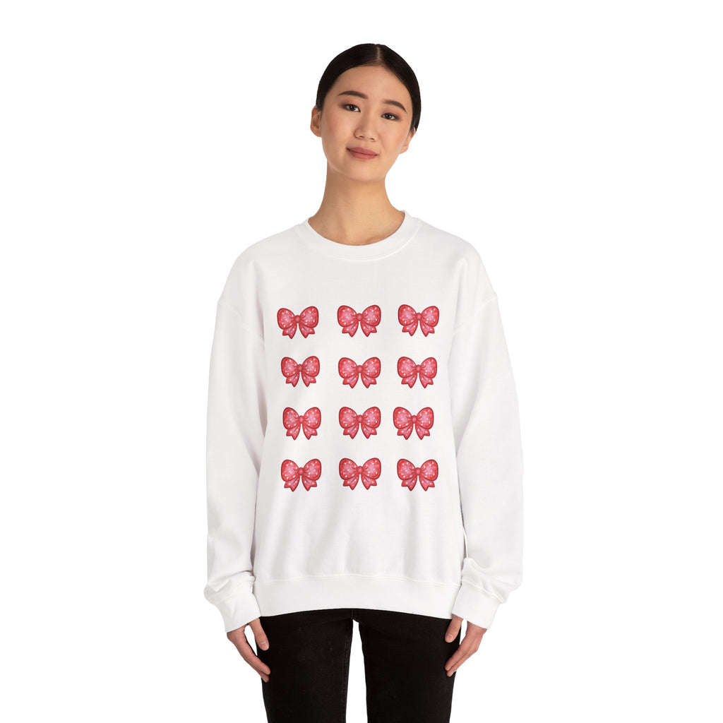 Glittery Red Bow Pattern Crewneck Sweatshirt