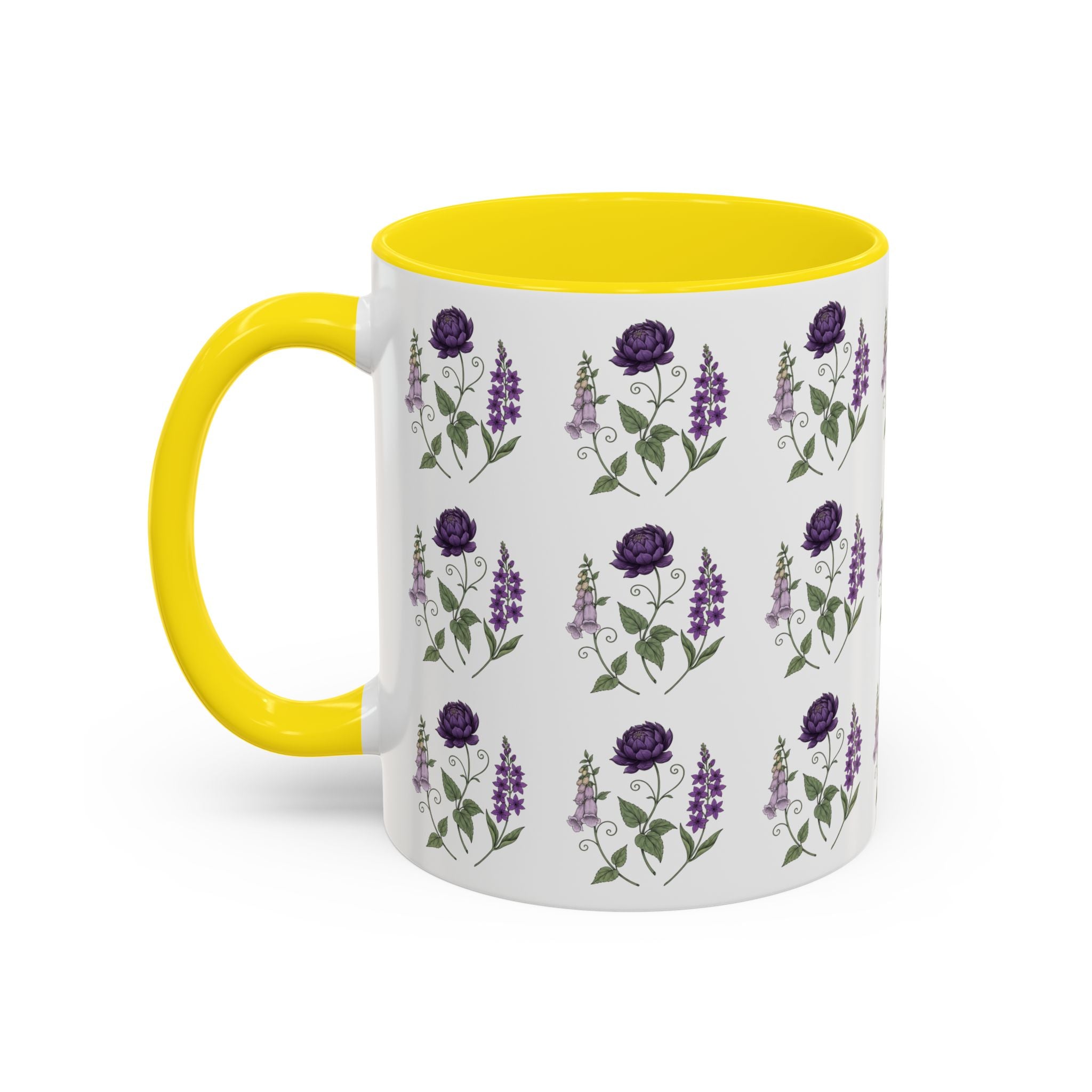 Purple Flowers Coffee Mug — Vintage Floral Cup — 11/15oz