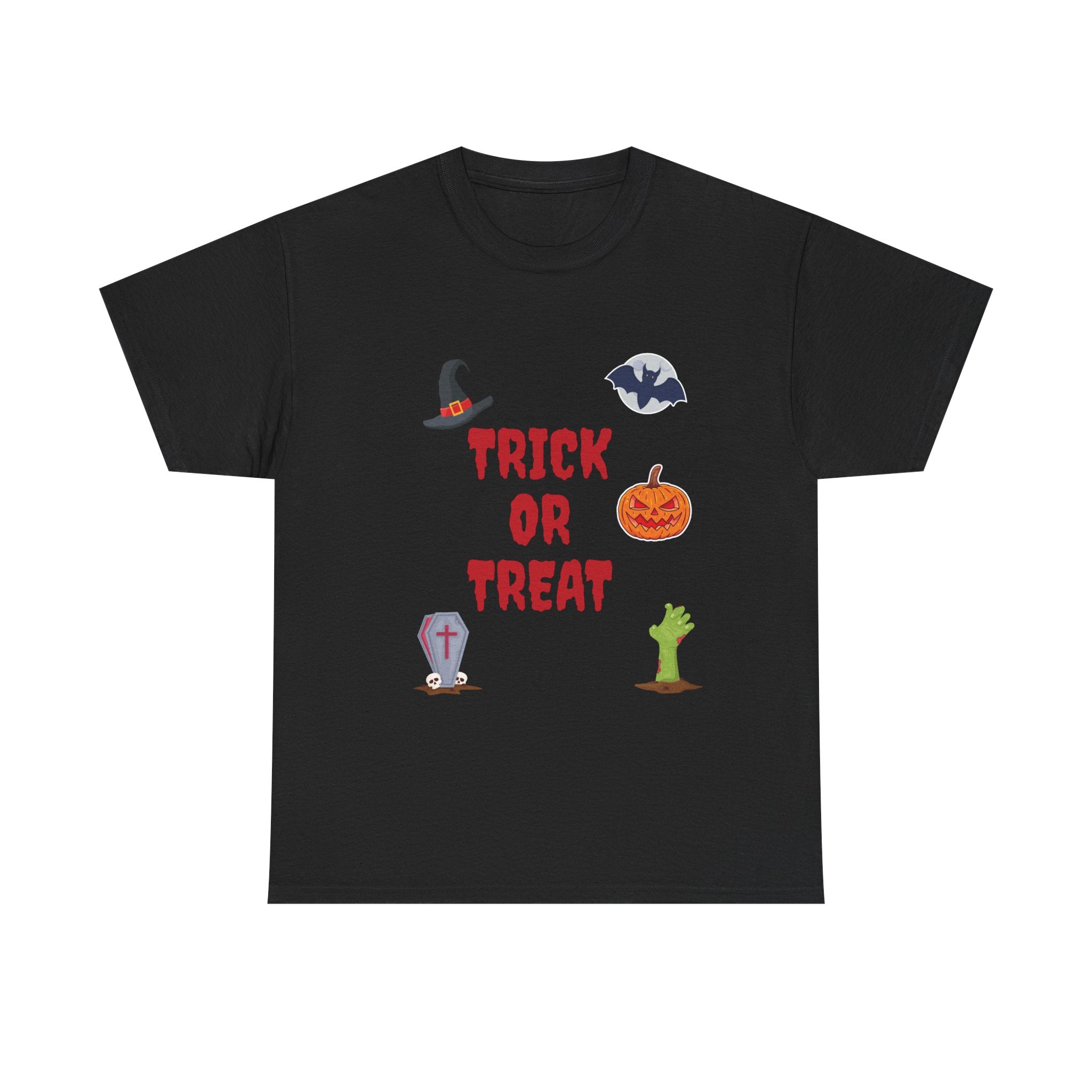 Trick or Treat Unisex Heavy Cotton Tee Black (Red letters)