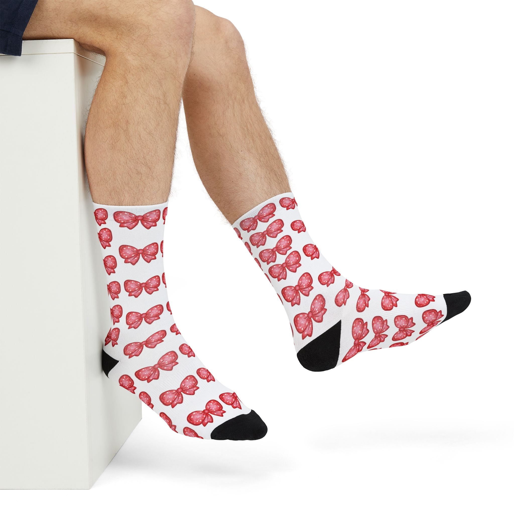 Glittery Red Bow Pattern Sublimation Crew Socks