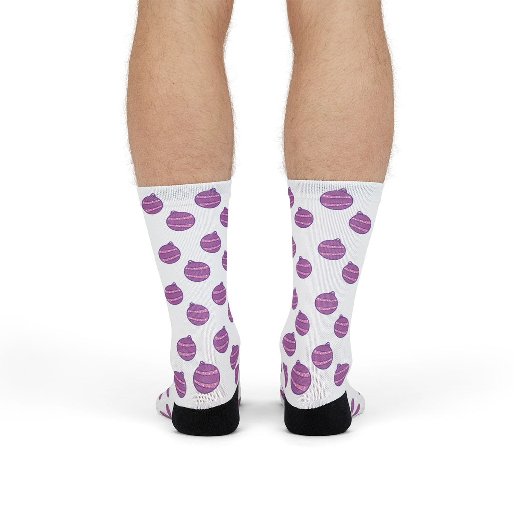 Glittery Purple Ornaments Crew Socks