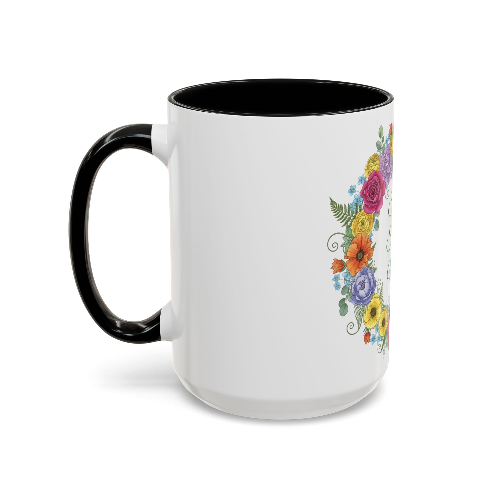 ''Spring State of Mind'' Coffee Mug — Floral Wreath Accent Cup 11/15oz