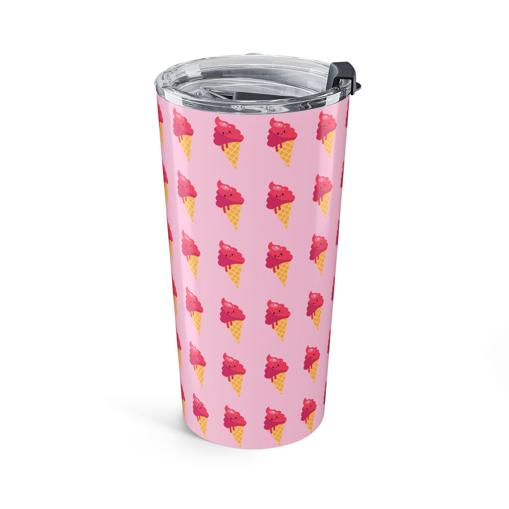 Pink Ice Cream Cone Tumbler – Pink Summer Scoop Pattern Stainless Travel Cup - Pink Background