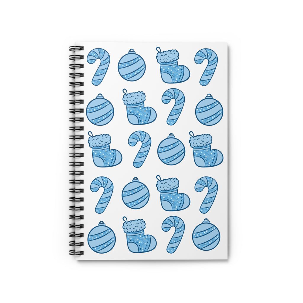 Glittery Blue Holiday Pattern Spiral Notebook —  Ruled Line