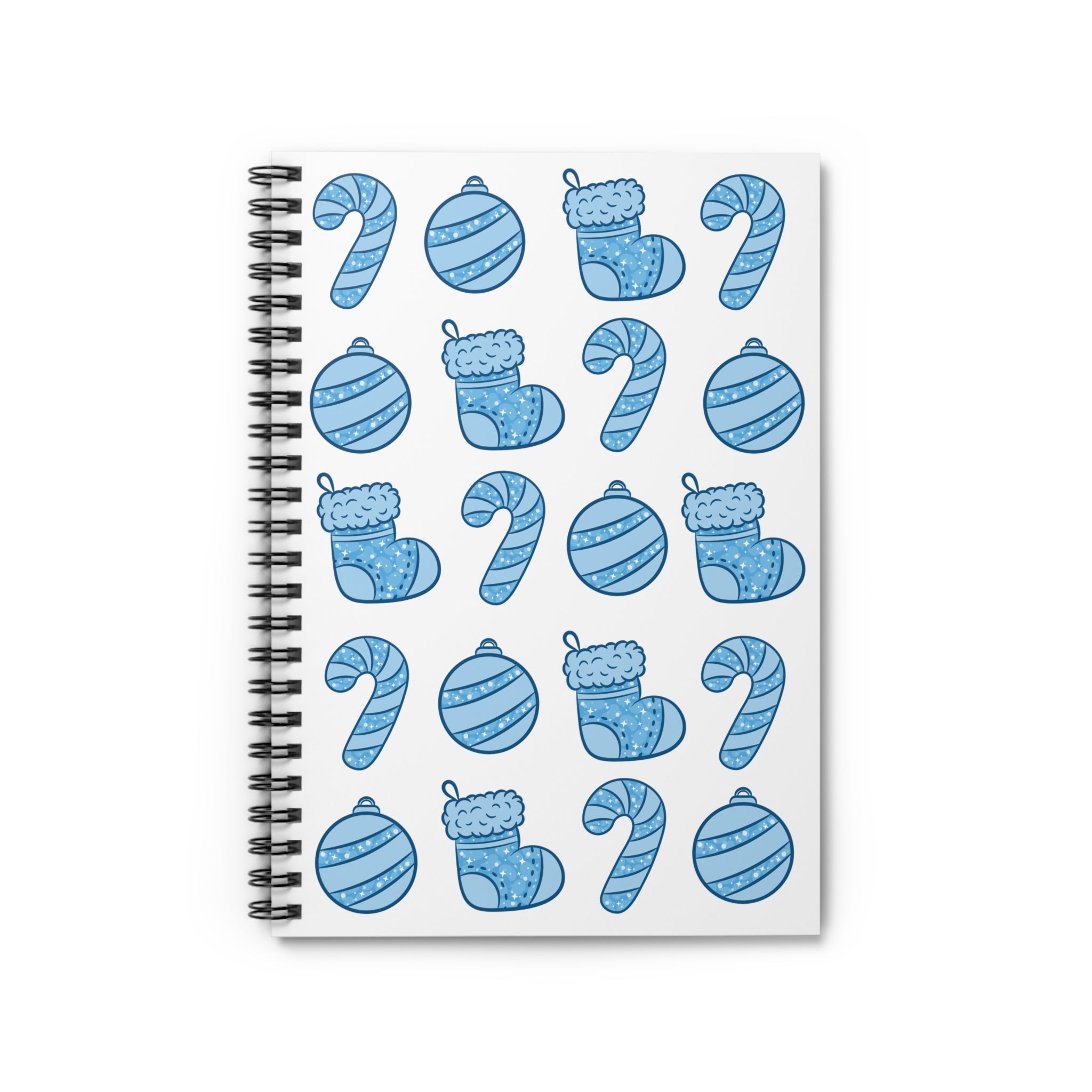 Glittery Blue Holiday Pattern Spiral Notebook —  Ruled Line