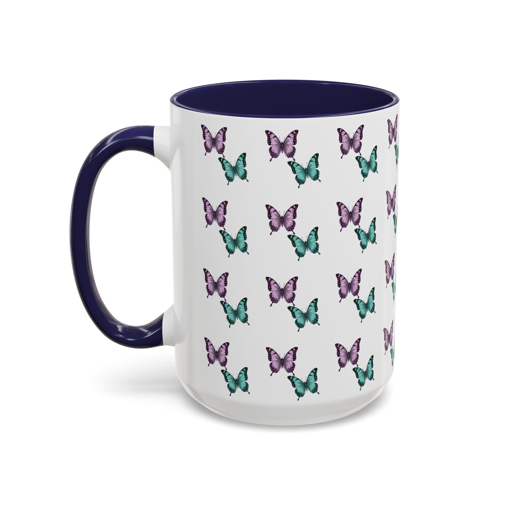 Butterfly Pattern Coffee Mug —  Purple & Turquoise Spring Ceramic Mug (11/15oz)