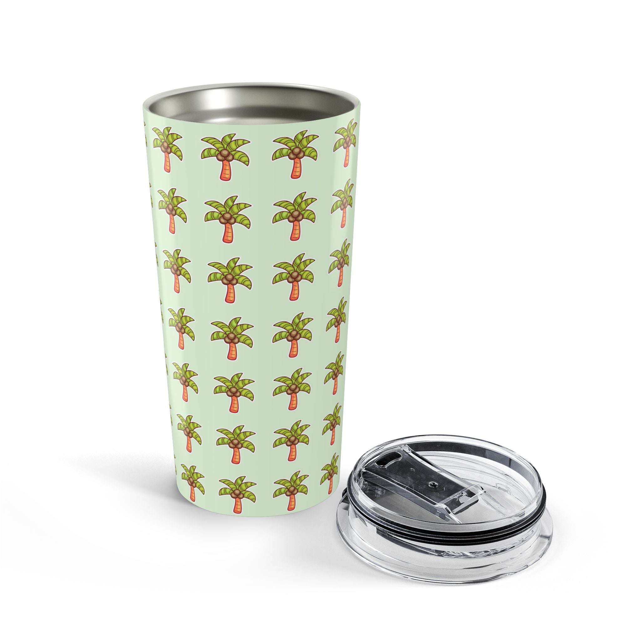 Palm Tree Pattern Tumbler — Tropical Travel Coffee Cup - Mint