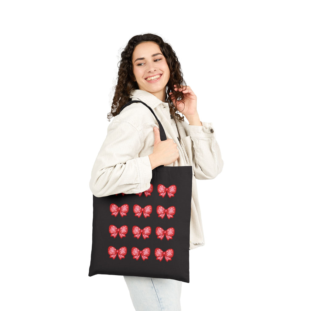 Glittery Red Bow Pattern Tote Bag