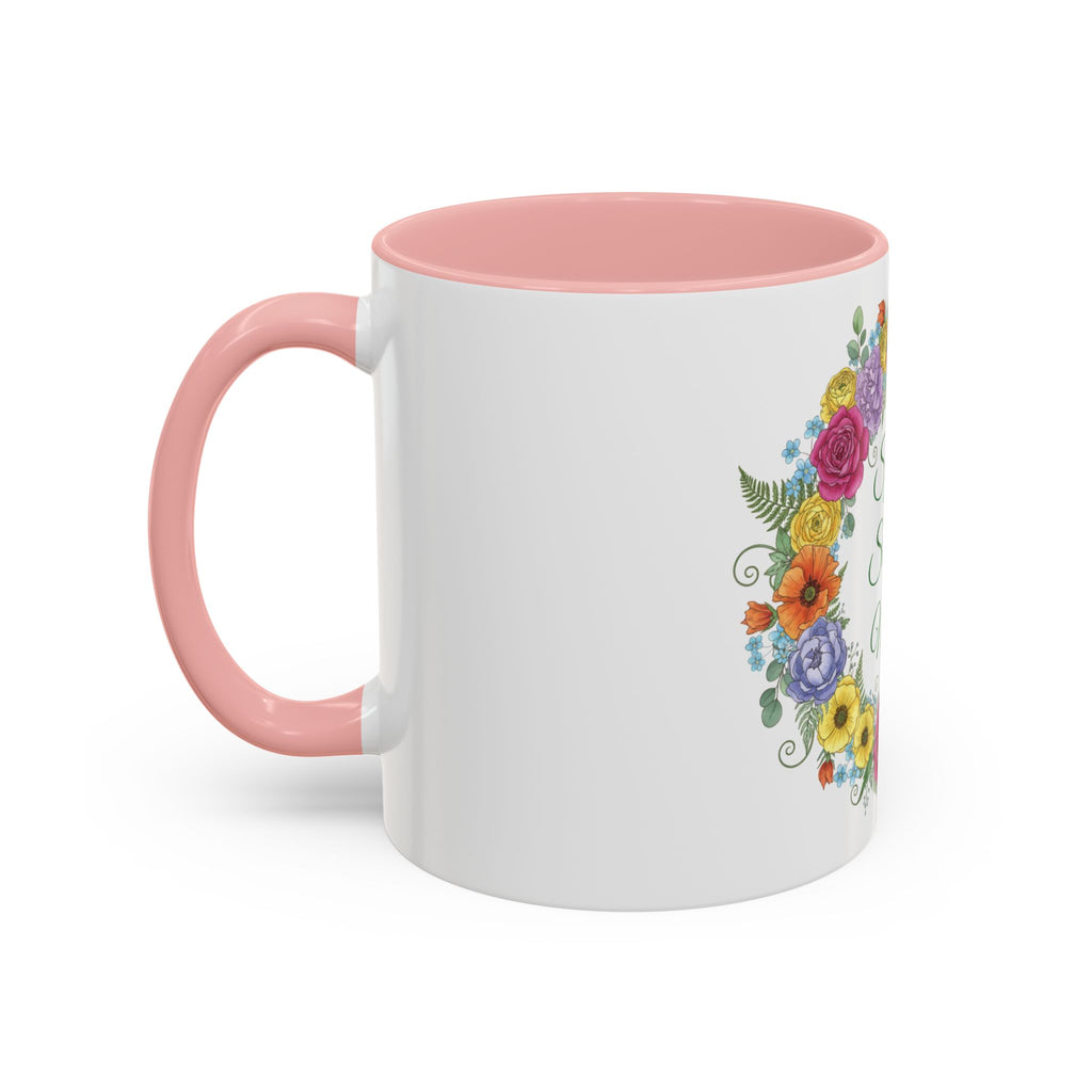 ''Spring State of Mind'' Coffee Mug — Floral Wreath Accent Cup 11/15oz