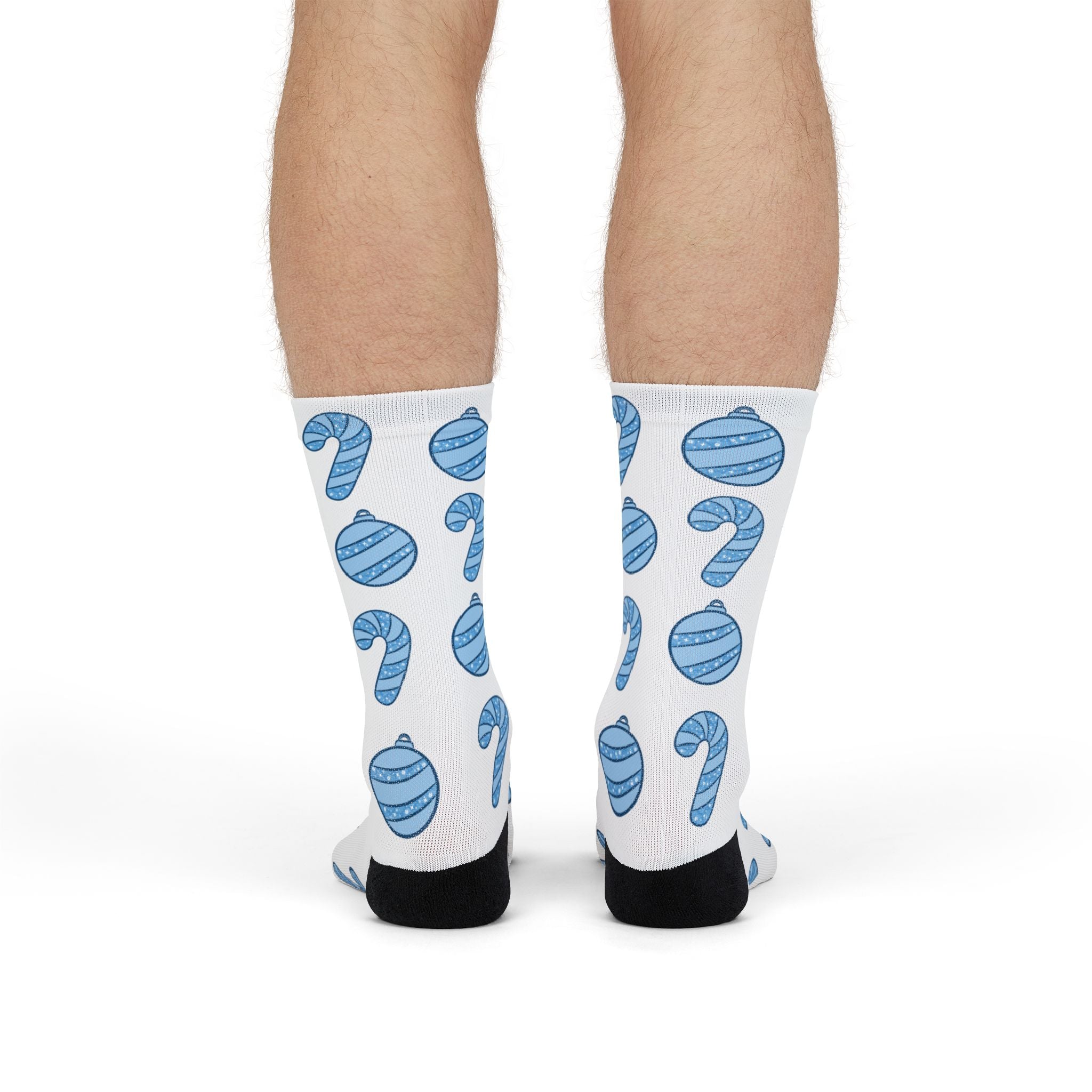 Glittery Blue Holiday Pattern Sublimation Crew Socks